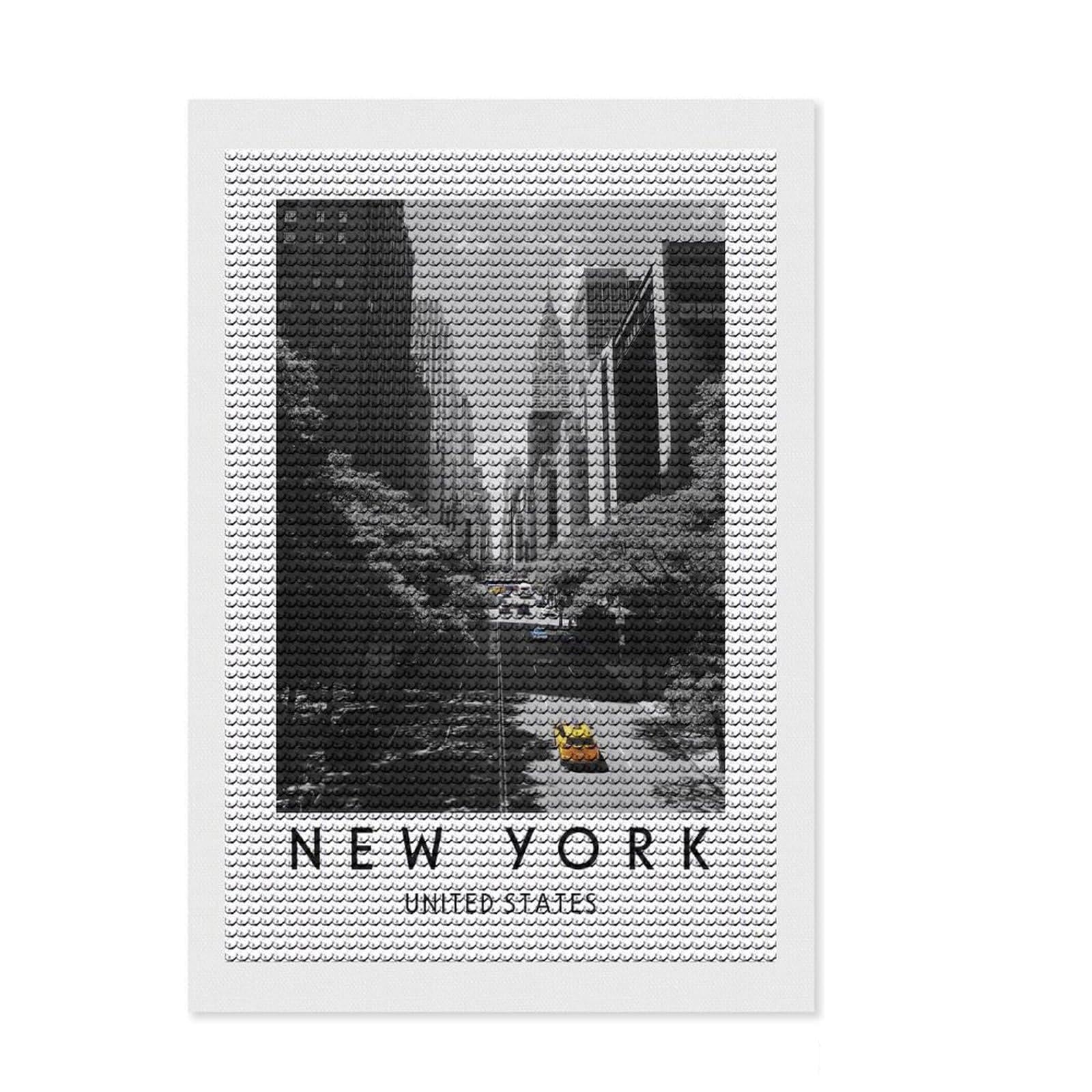 Junmoney New York City Diamond Painting Kit 8"x12", Birthday Gift, for Teens, Adhesive Canvas, Vintage Style Decor, Relaxing DIY Hobby