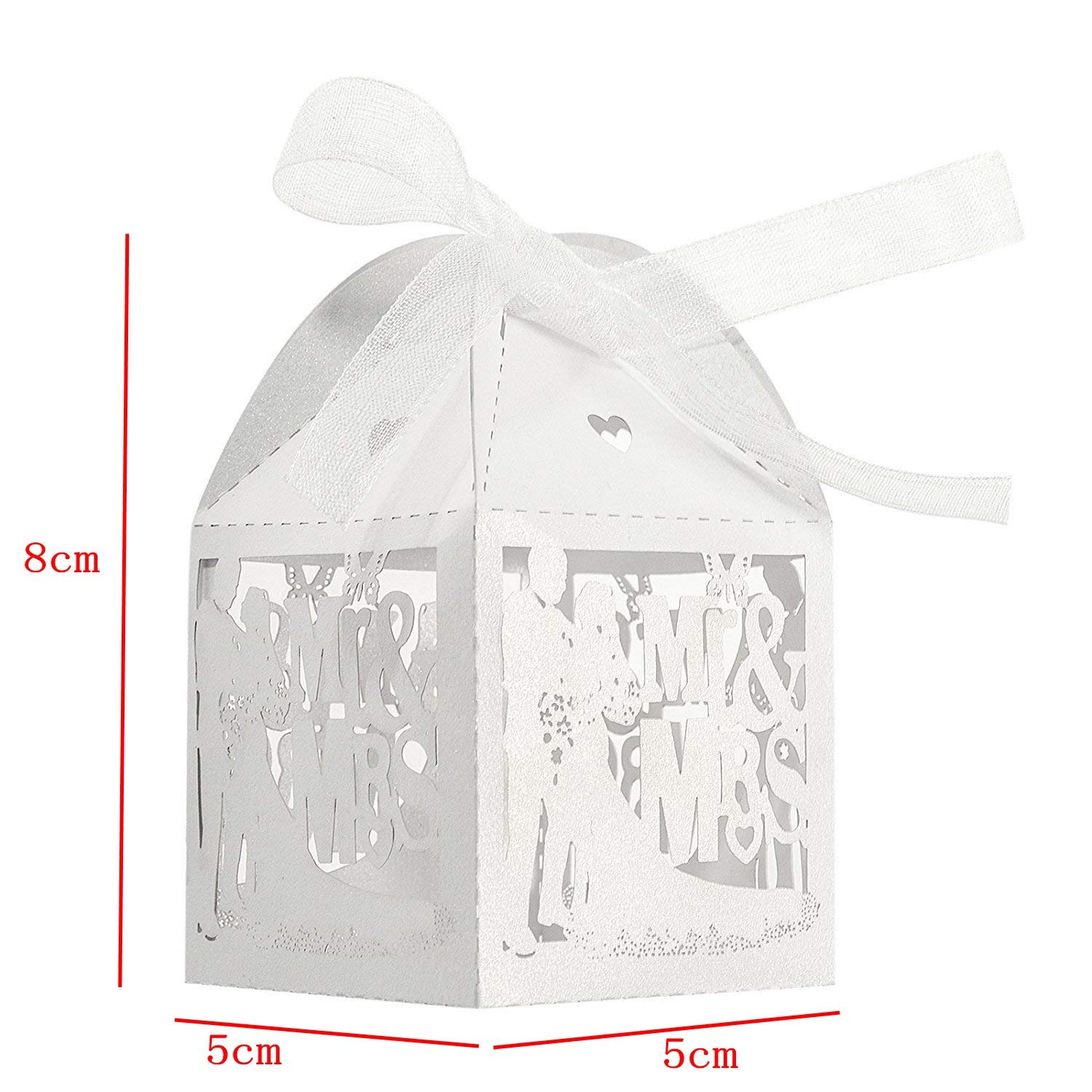 ZJSXINDI Geschenkboxen – 50 Stück, Weiß Mit Champagnerband & Holzring (12,7x7,6 Cm) – Für Hochzeiten, Partys, Gastgeschenke