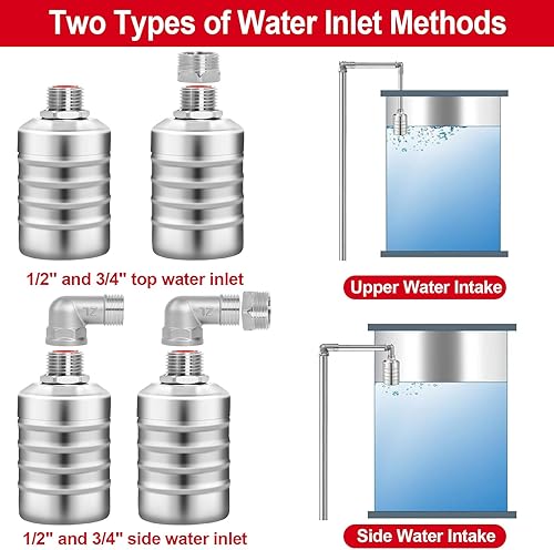 Miniatura 5 de Válvula de flotador de control automático de nivel de agua de 1/2 pulgadas y 3/4 pulgadas, 3 paquetes de válvula de flotador de agua de acero