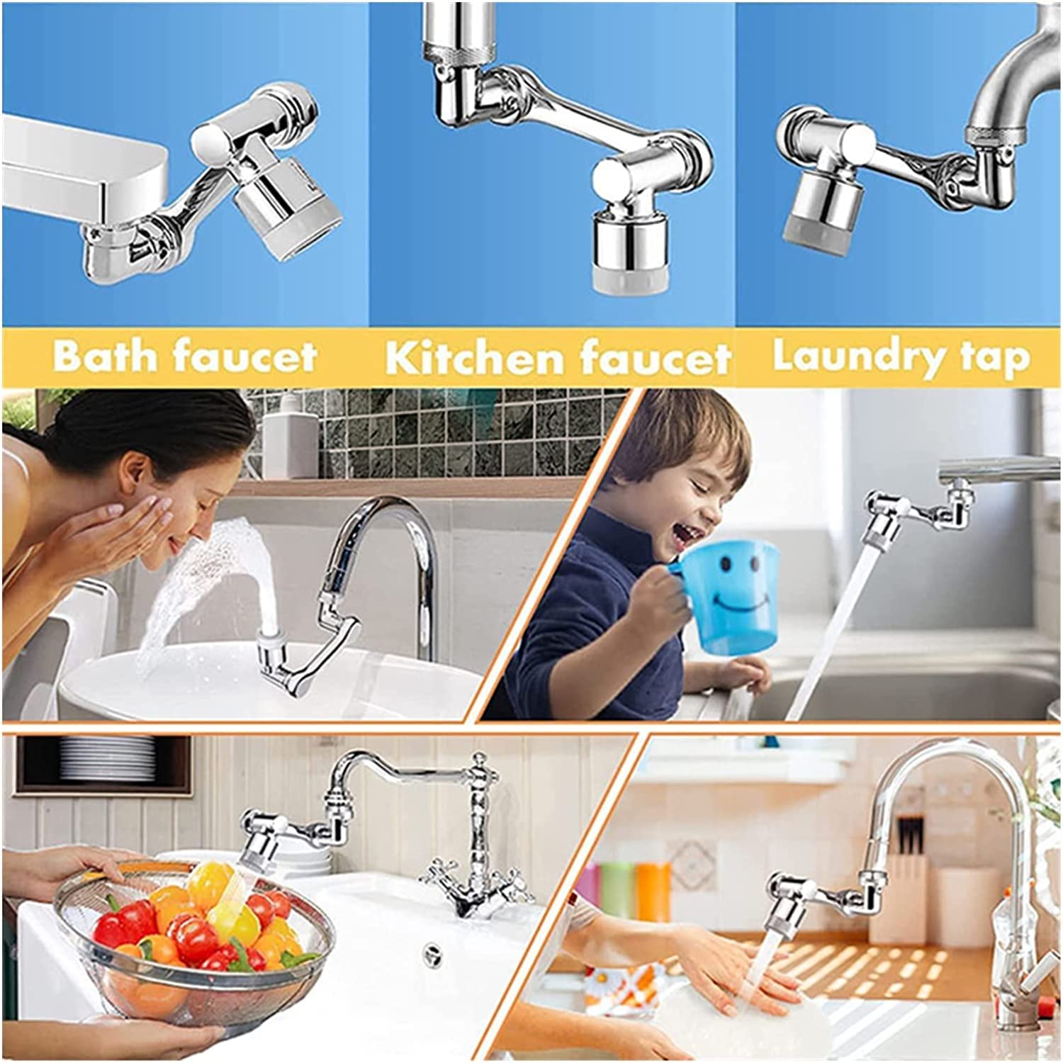 Girar Grifo Giratorio aireador Universal 1080° Extensor Giratorio Grifo aireador Filtro Resistente a Salpicaduras Cocina Lavabo Grifo aireador Boquilla Grifo Robot Brazo