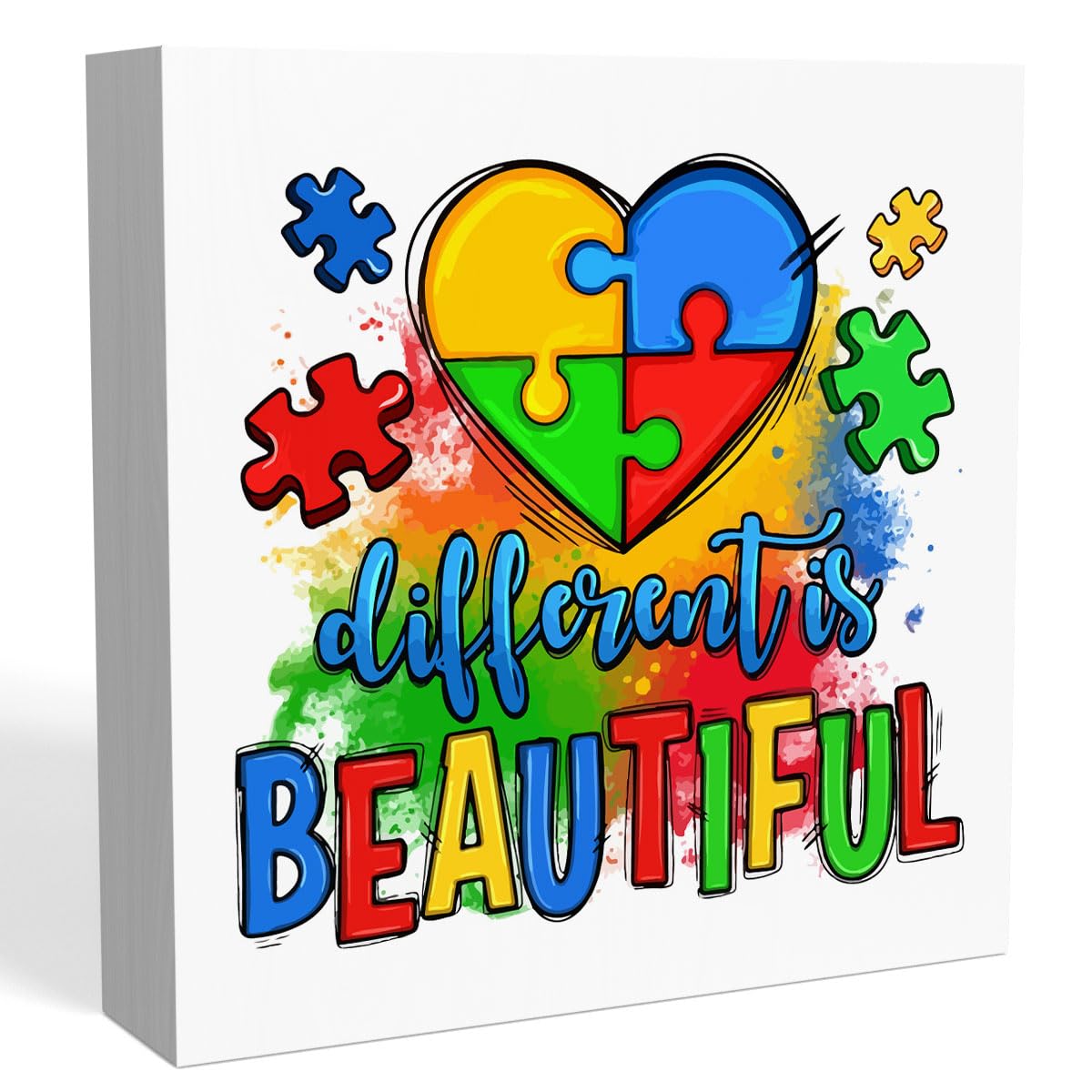 Autism Awareness Decorations,Autism Sign,Autism Decor for Home Classroom Bedroom Nursery,Different Is Beautiful Sign,Inspirational Gifts for Autism Child Kids 5x5 Inch