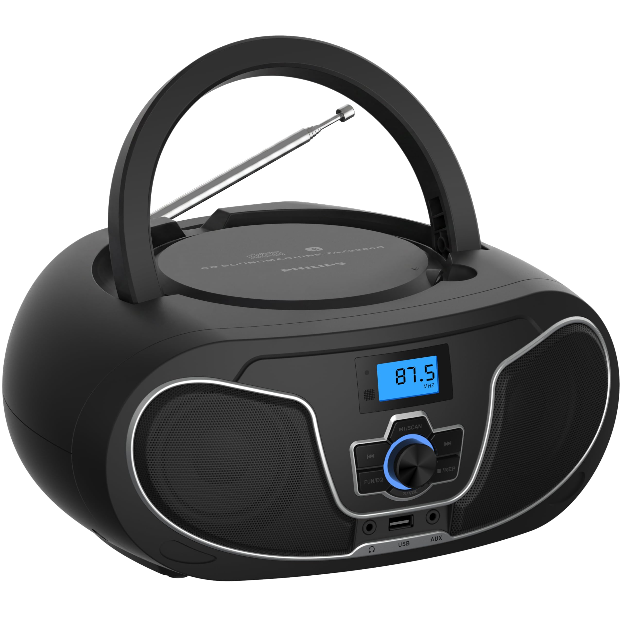 Philips CD Player Boombox, Dynamic Bass Boost with Bluetooth, FM Radio, USB Playback &amp; AUX Input, Portable Top-Loading Boombox, Clear Stereo, RW/MP3 Compatible (Black)