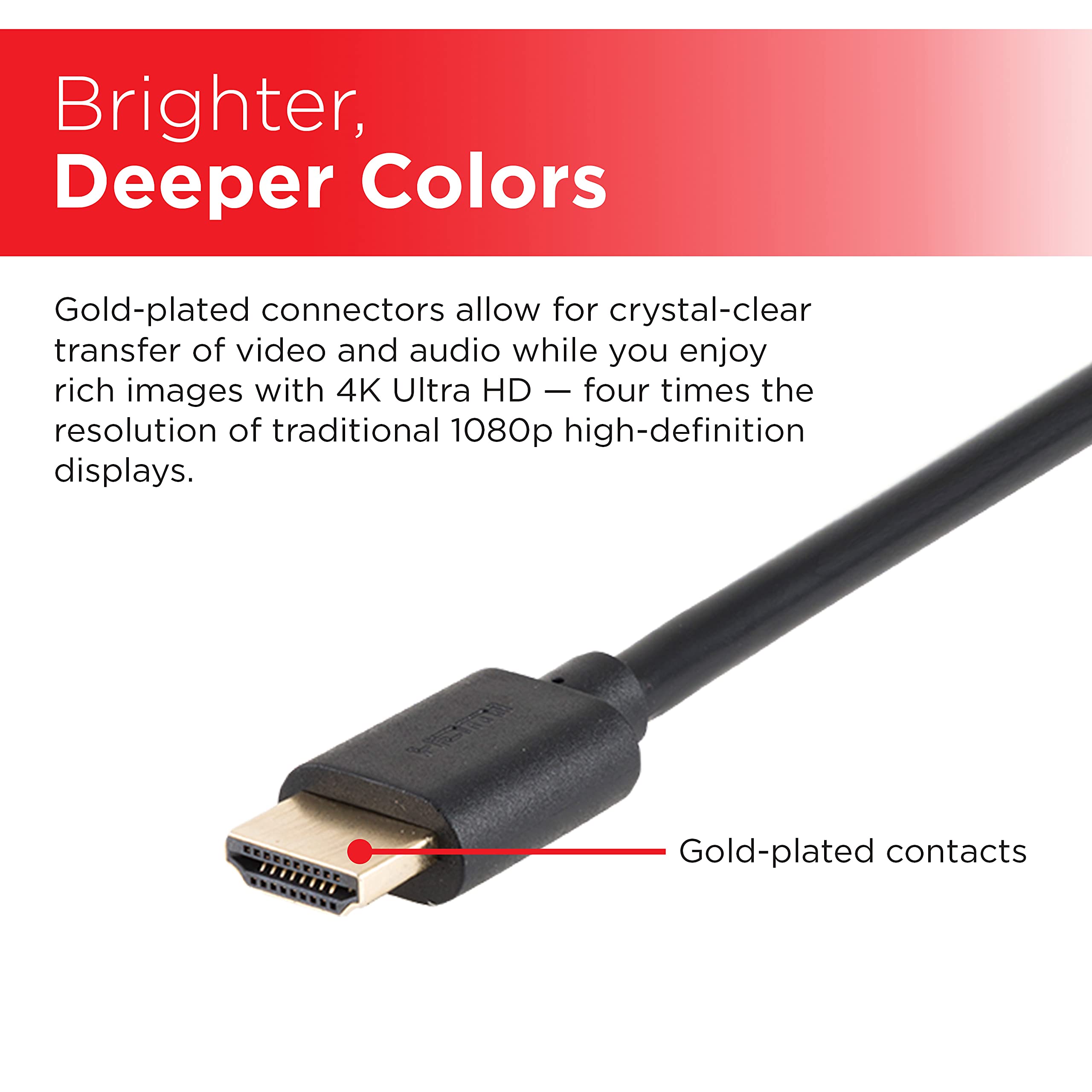 UltraPro Cable HDMI 4K, 12 pies de alta velocidad, 4K 1440p 1080p 10.2Gbps Ethernet, conectores dorados, para transmisión, juegos, PS4 PS5 Xbox One Series X TV, satélite, 52145
