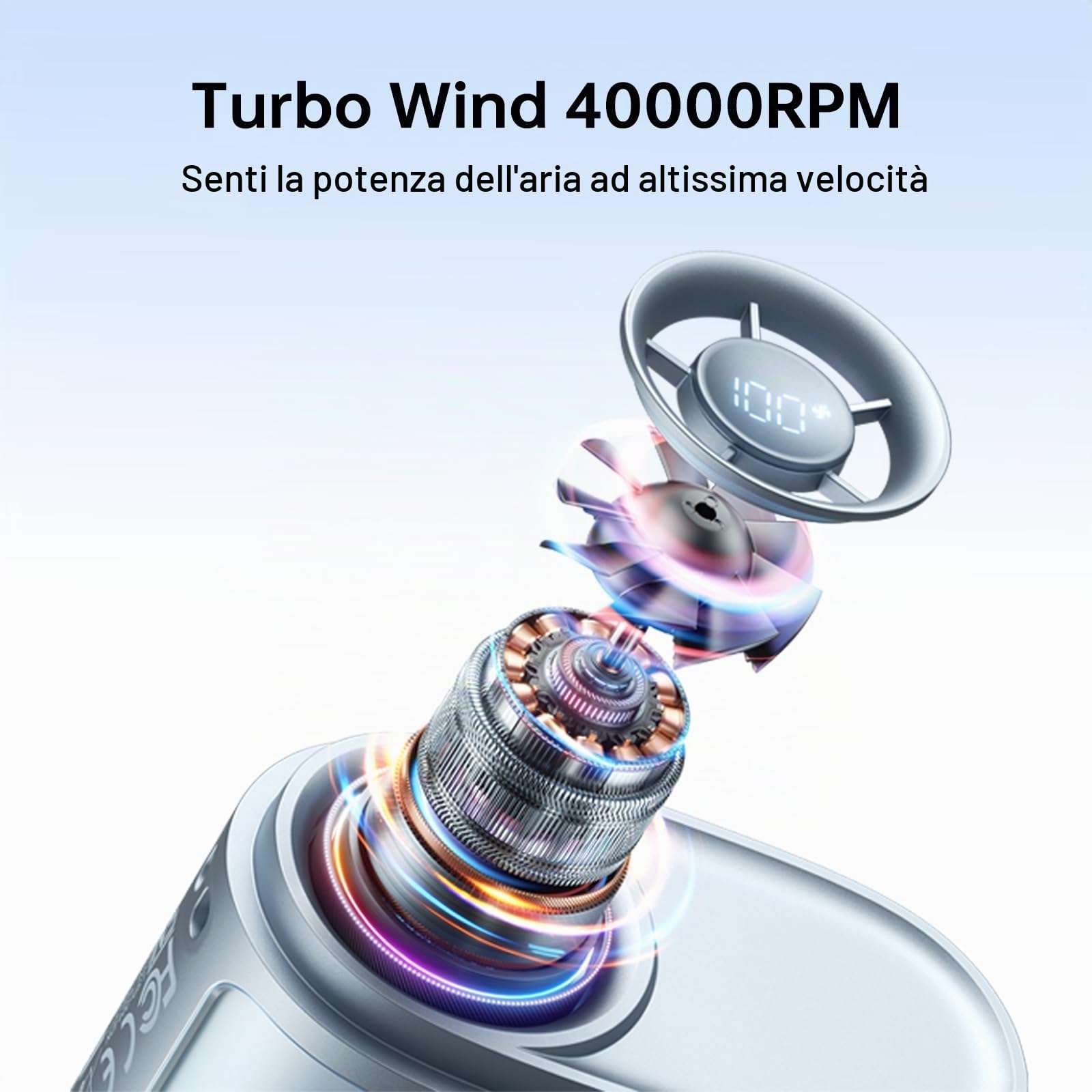 JISULIFE Ventilateur de taille portable, 100 vitesses, 40 000 tr/min, mini ventilateur personnel portable pour le cou, USB batterie 4 500 mAh 16 h, écran LED, cadeau de voyage en plein air - Blu