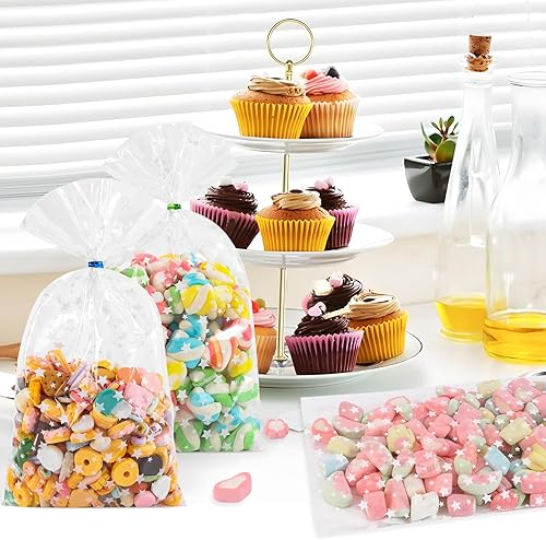 Miniatura 6 de LEOSINDA 100 bolsas de celofán blanco de 5 x 11 pulgadas, bolsas de regalo de plástico transparente, bolsas de dulces, bolsas de regalo de palomitas