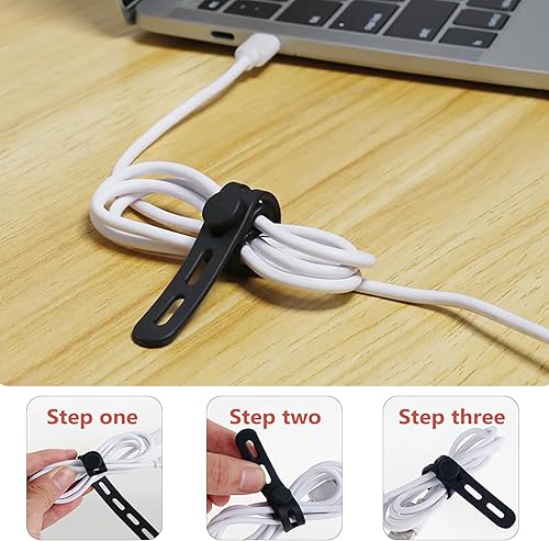 Miniatura 3 de Paquete de 12 bridas de silicona para cables, reutilizables, lavables, organizador de cables de datos de alambre, bridas eléctricas con hebilla de