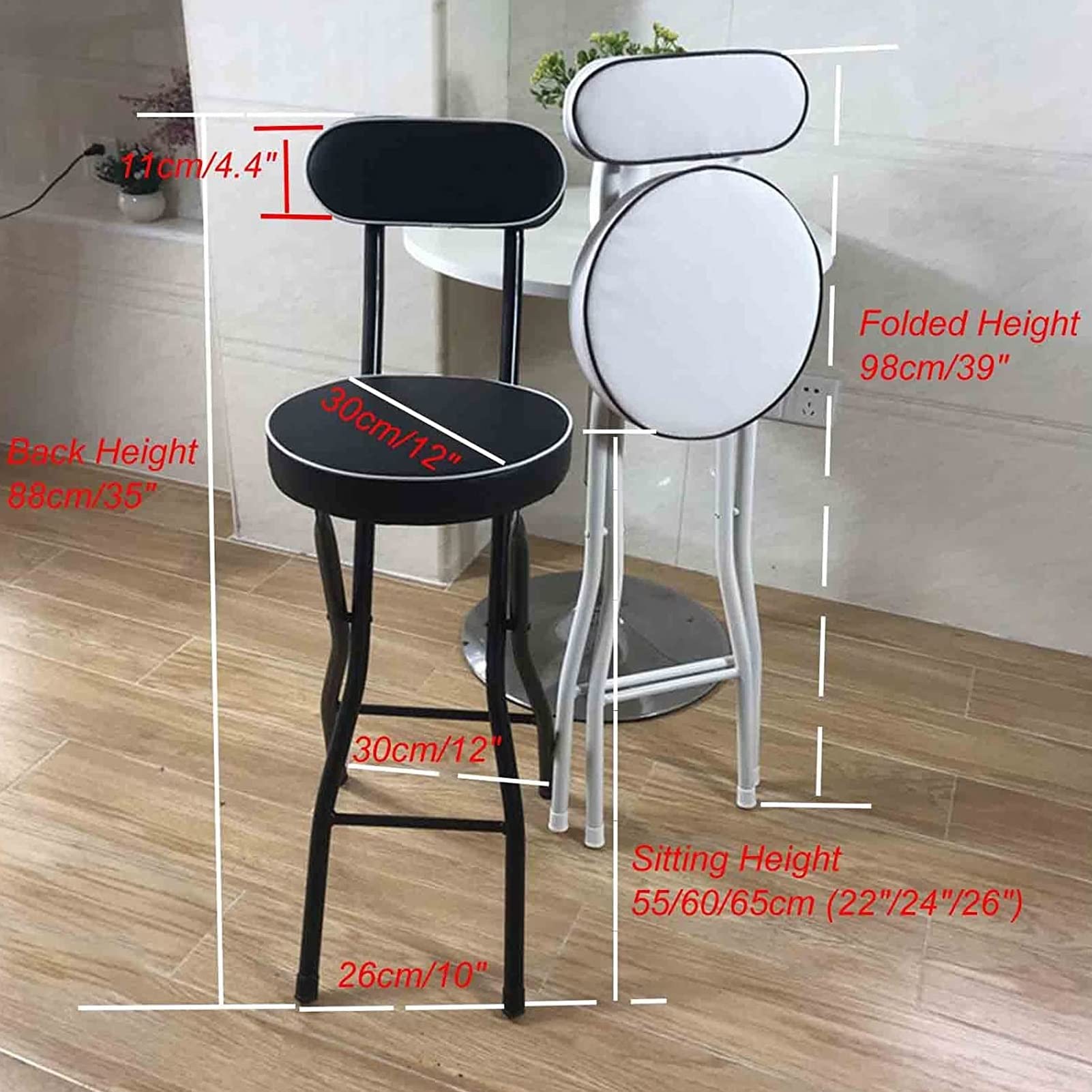 Inklapbare Keuken Barkruk, Inklapbare Hoge Stoel met Rugleuning, Tegen Hoogte Ontbijt Kruk voor Thuis, Eetkamer, Kantoor, Tuin (Color : Natural, Size : 65cm/26in