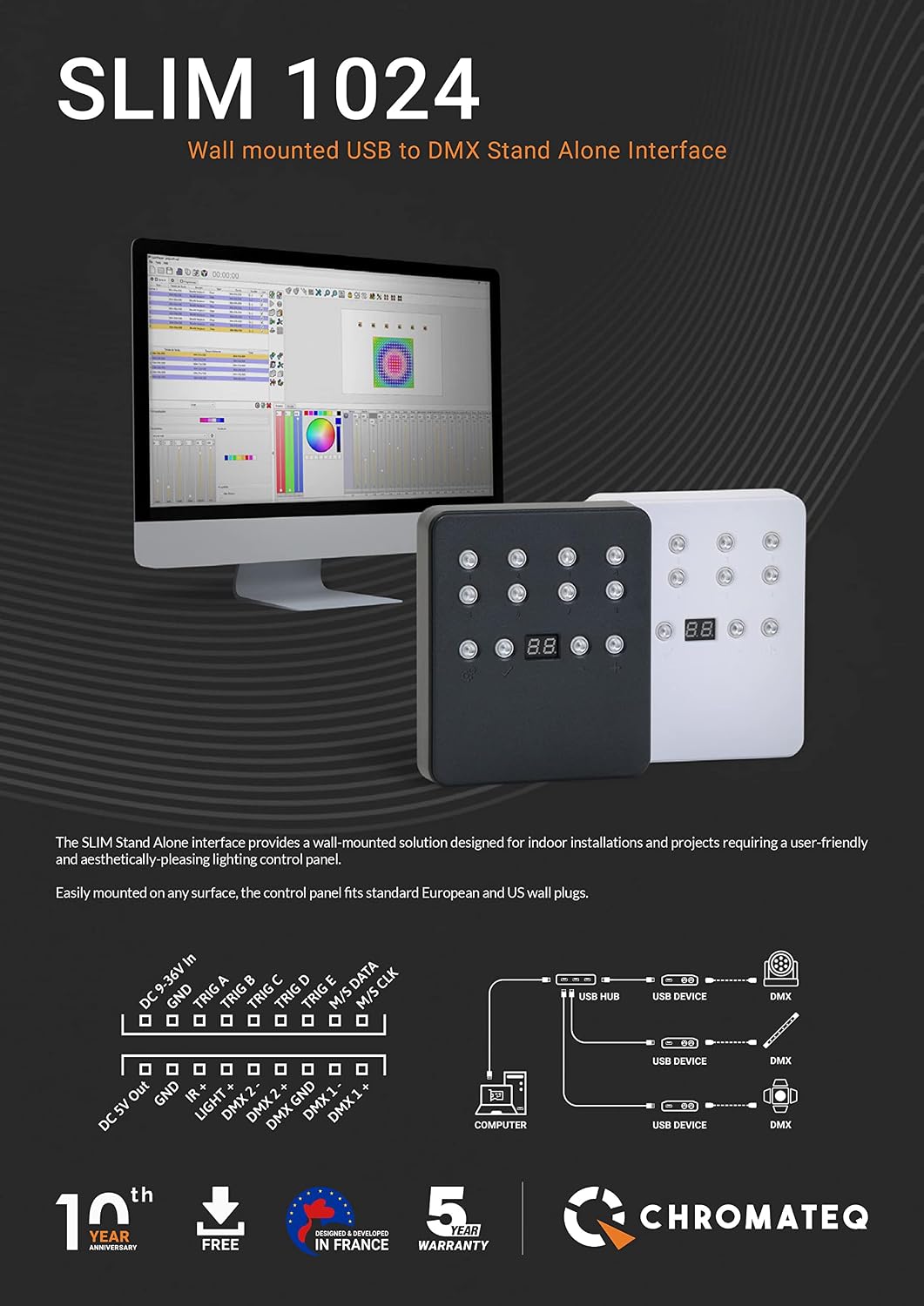 Slim 1024 W (White) Wall Mounted USB DMX Stand Alone Interface & Software (Download Only)