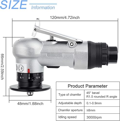 Miniatura 5 de Mini máquina de biselado 2 en 1, herramienta de chaflán de aire, herramienta de desbarbado para madera de metal, herramientas neumáticas, pequeñas