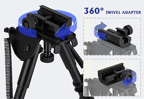 Miniatura 3 de Bípode giratorio para rifle, bípode táctico ajustable de 6 a 9 pulgadas para rifle con adaptador de montaje Picatinny, bípodes de rifle para rifles