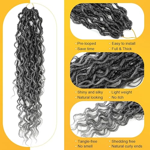 Miniatura 4 de Goddess Locs - 7 paquetes de cabello sintético de ganchillo para mujeres negras, cabello de ganchillo con extremos rizados (18 pulgadas (paquete de