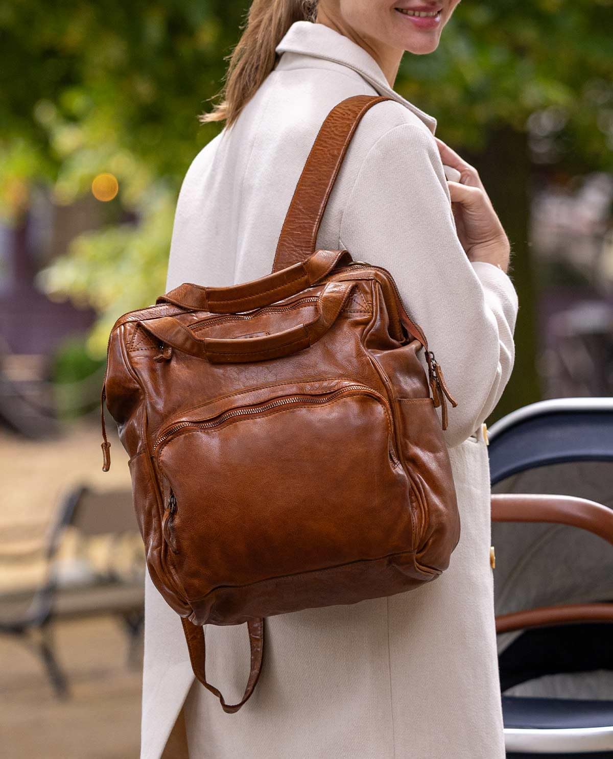 Gusti Leder Zaino Fasciatoio Carina - Unisex Borsa Fasciatoio In Vera Pelle Con Tanti Scomparti Portabottiglie Zaino Per Neonati Per Donne E Uomini Come Organizer Per Passeggini