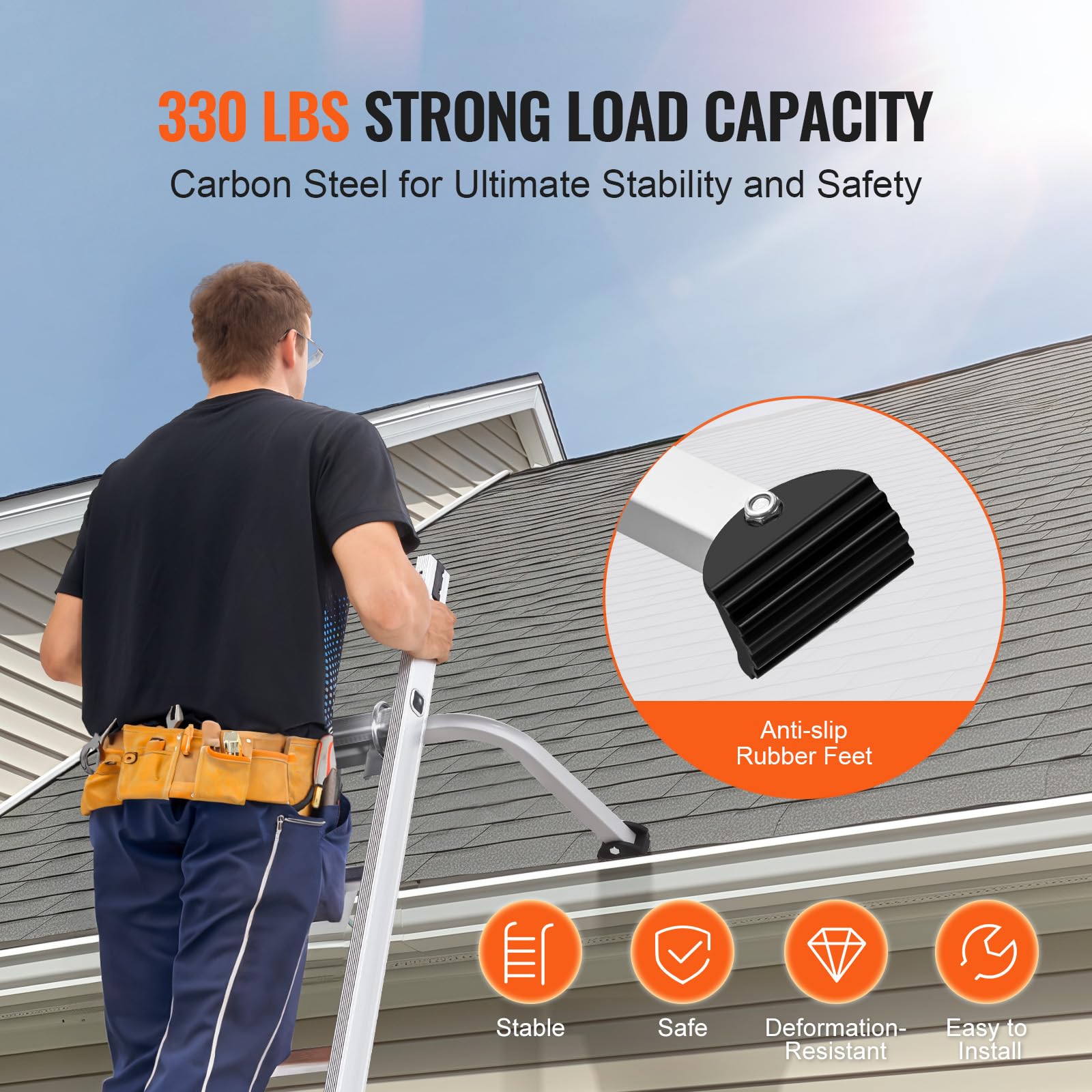VEVOR Stabilizzatore per Scale, Portata di 150 kg Distanziatore per Scale Estensibili, Accessori per Scale a Parete/Aperte per Grondaie, Facile Usare, Ampia Adattabilità e Piedini in Gomma Antiscivolo