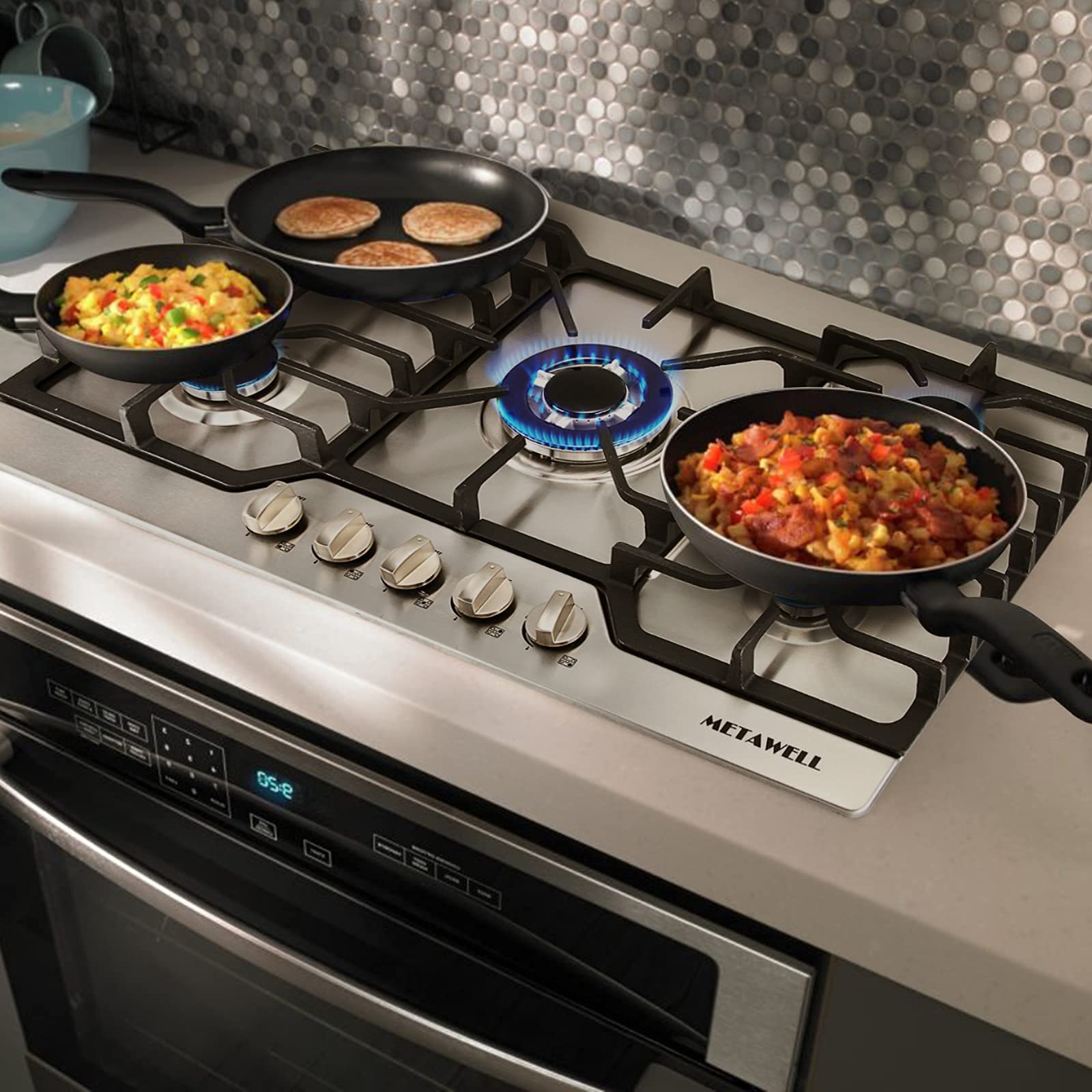 Gas Cooktops,30 Inch Built In Gas Stove with 5 High Efficiency Burners Stainless Steel Cooktops