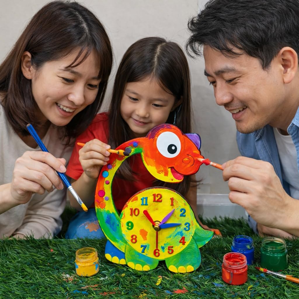 Decordial Dinosaur Kids DIY MDF Wall Clock Kit for Kids – Paint & Assemble Your Own Clock | Creative Arts & Crafts Educational Toy for Children 1