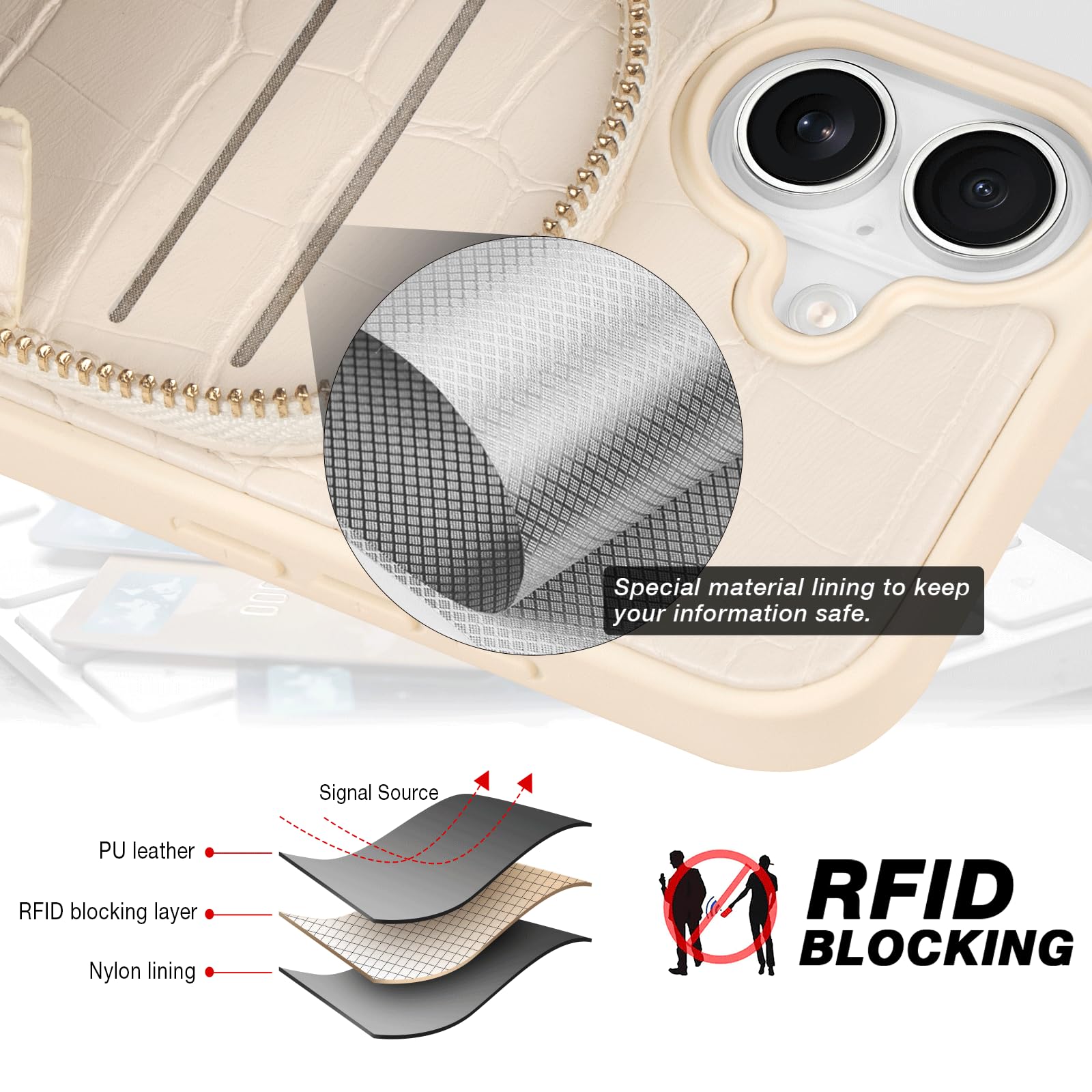 Hanman Magnetische Schutzhülle für iPhone 17, RFID-blockierend, Leder, Reißverschluss, Magnetverschluss, mit Kettenaufnäher, für iPhone 17,3 Zoll, 1, abnehmbare magnetische Brieftaschen-Abdeckung