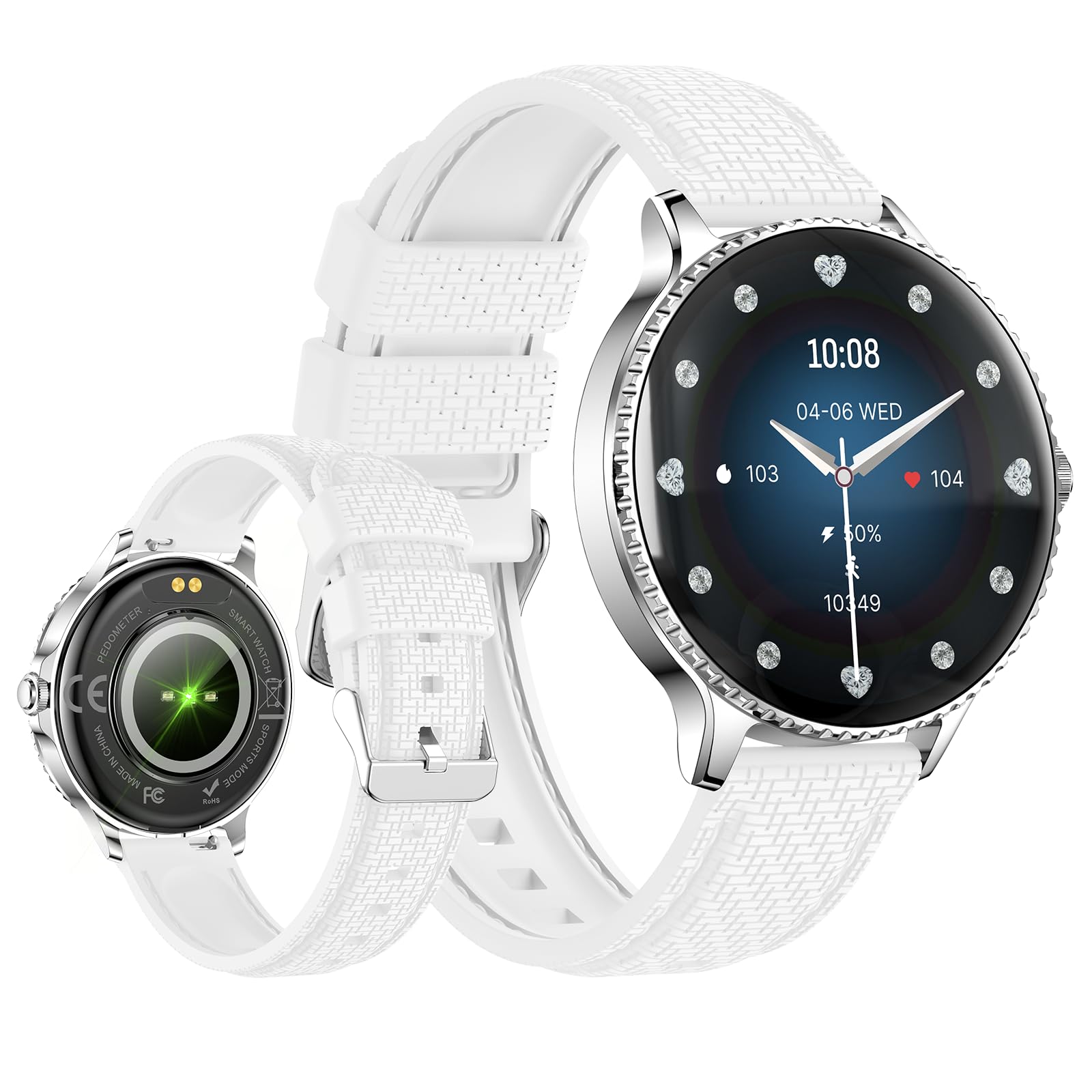 Yihou Smart Watches for Women Fitness Watch Fitness Tracker with Multiple Sport Modes Heart Rate Monitor Sleep Monitoring for Android iOS Silvery Texture