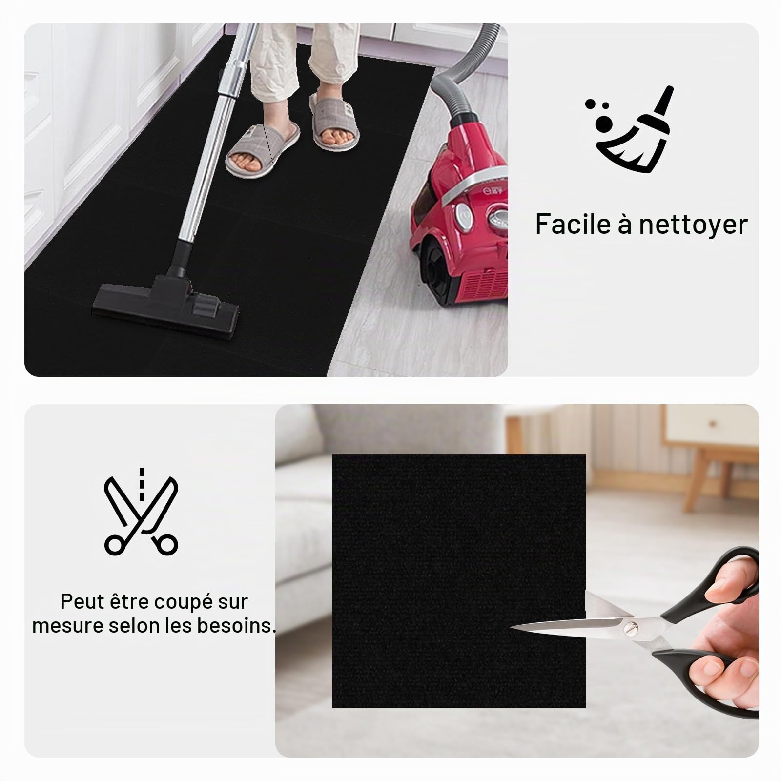 Carreaux de tapis, auto-adhésifs, 50 x 50 cm, lot de 10 pièces, 2,5 m², auto-adhésifs, pour moquette, résistant, pour maison, bureau, commercial, noir