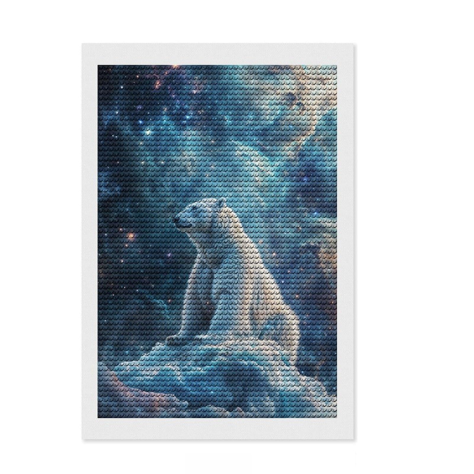 Junmoney Cosmic Nebula Polar Bear Diamond Art Kit 8"x12", with Tool Kit, Easy to Enjoy, Bedroom Decor, Christmas Gift, Pleasing Wall Art Project