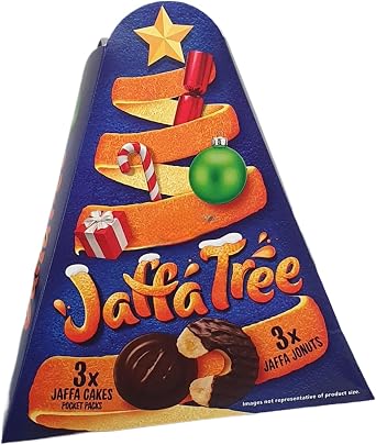 Festive Chocolate Treat Box with Jaffa-Inspired Cakes and Donut Biscuits   6 Mini Packs Assortment in Gift Tree Shape Carton   Fun Sharing Sweet Snack Pack