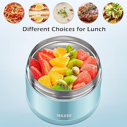 Miniatura 5 de MAXSO Termo de sopa para comida caliente, tarro de comida caliente aislado al vacío de 24 onzas con cuchara plegable, recipientes de almuerzo para