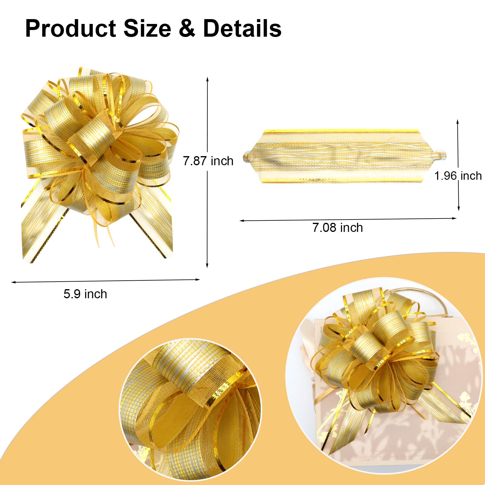 12 fiocchi da tirare per confezioni regalo, fiocco dorato, grande fiocco per Natale, matrimonio, anniversario, San Valentino, confezione regalo, fiocco per cesti di fiori, bouquet, oro