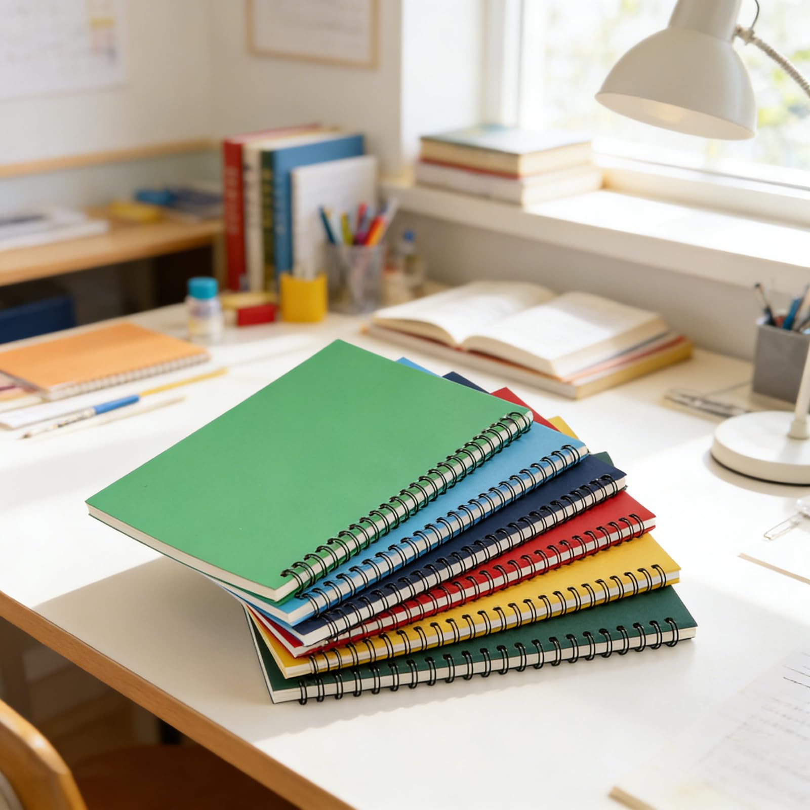 Confezione da 24 quaderni a spirale formato A5, 14 x 21,1 cm, a righe universitarie, con copertina in carta kraft, per lavoro, scrittura, 50 fogli, 100 pagine (6 colori)