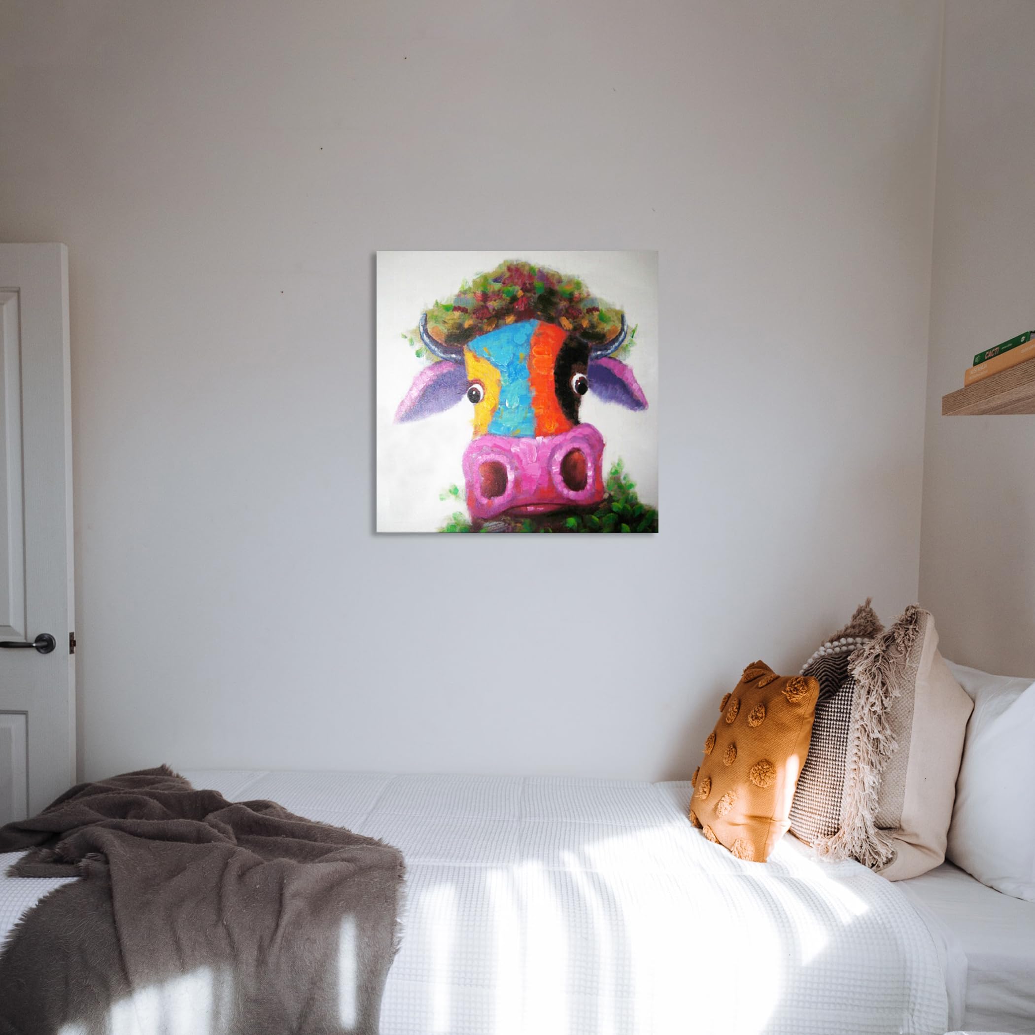 Quadro Tela Moderna Mucca/Toro Pop Art 40x40cm - Dipinto A Mano, Pronto Da Appendere, Decorazione Murale - Foto 8