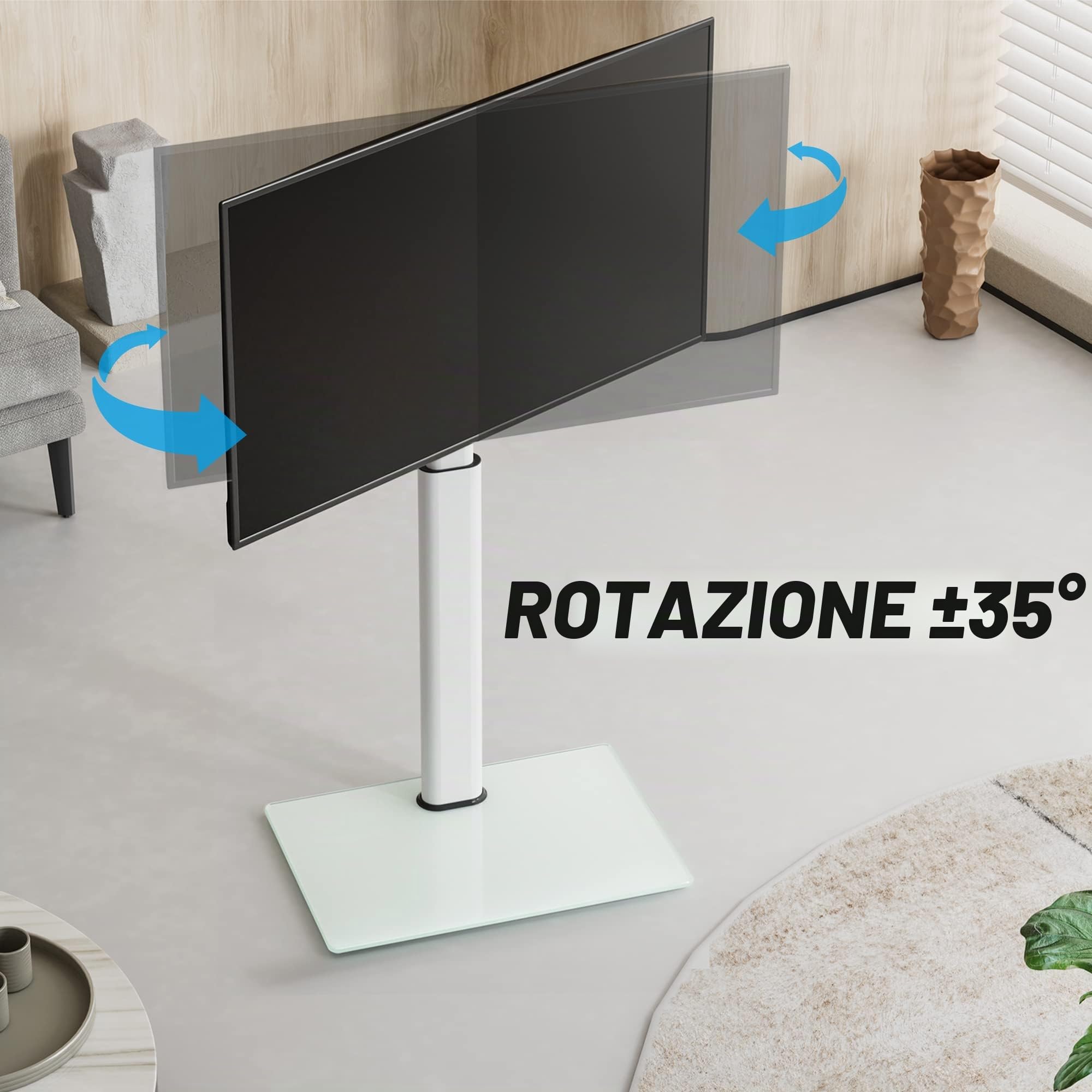 FITUEYES Supporto TV da Pavimento per 19-42 43 Pollici, 30° Inclinabile / 70° Girevole / 16 Altezze Regolabili Porta TV da Terra, Max VESA 200x200 mm Portata 35kg Bianco