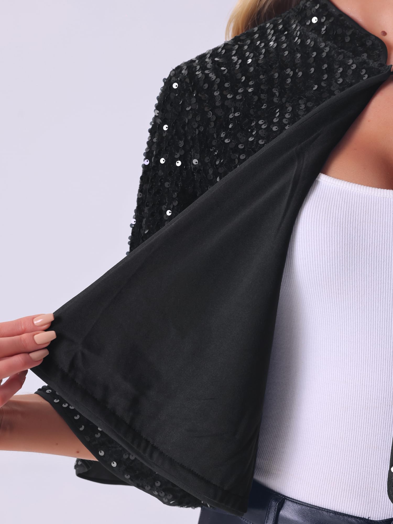 Allegra K Vestes à paillettes pour femme, capelet en velours, boléro, boléro