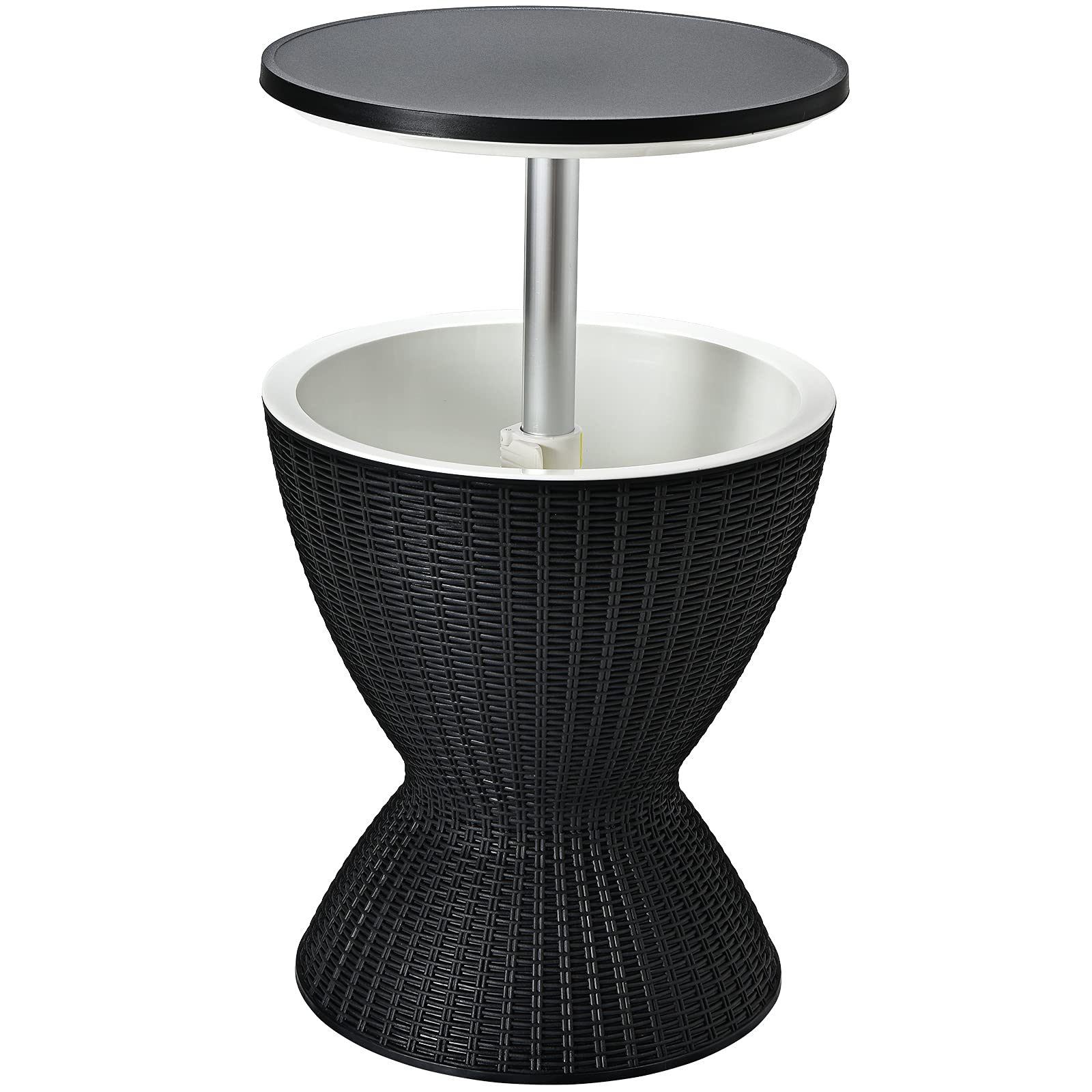 RELAX4LIFE Cool Bar avec Seau à Glace 30L avec Table Relevable Ø43, Table de Cocktail avec Bouchon de Drainage et Conception en Rotin Résistant aux UV pour Piscine, Terrasse, Patio (Noir)