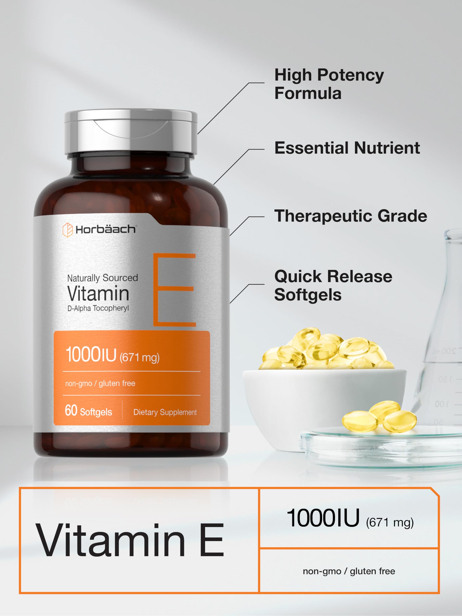 Horbaach Vitamin E 1000 IU Softgels (671 mg) | 60 Count — Amazon image 4
