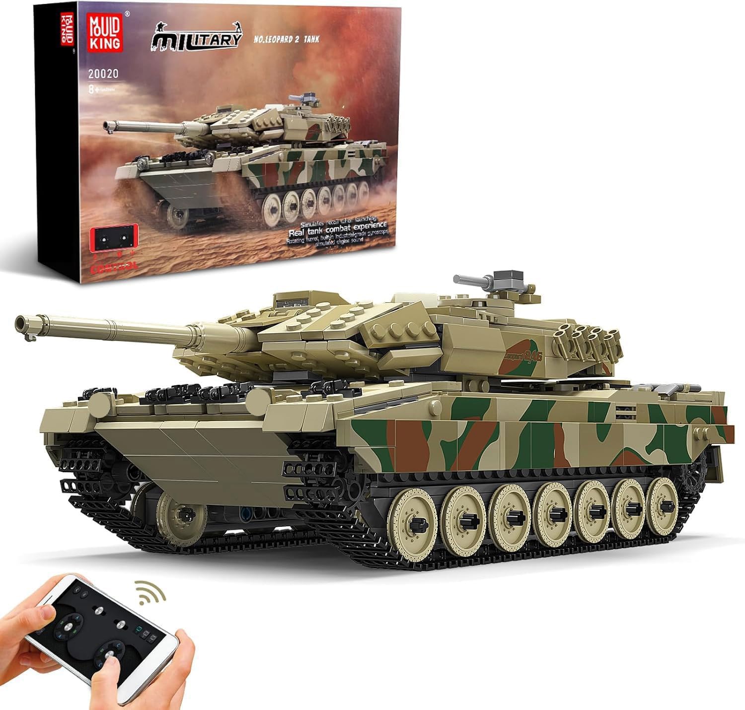 Mould King 20020 Leopard 2 Tank Building Block Kits, MOC Building Blocks Set to Build, Gift for Kids Age 8+/Adult Collections Enthusiasts(1091 Pieces)