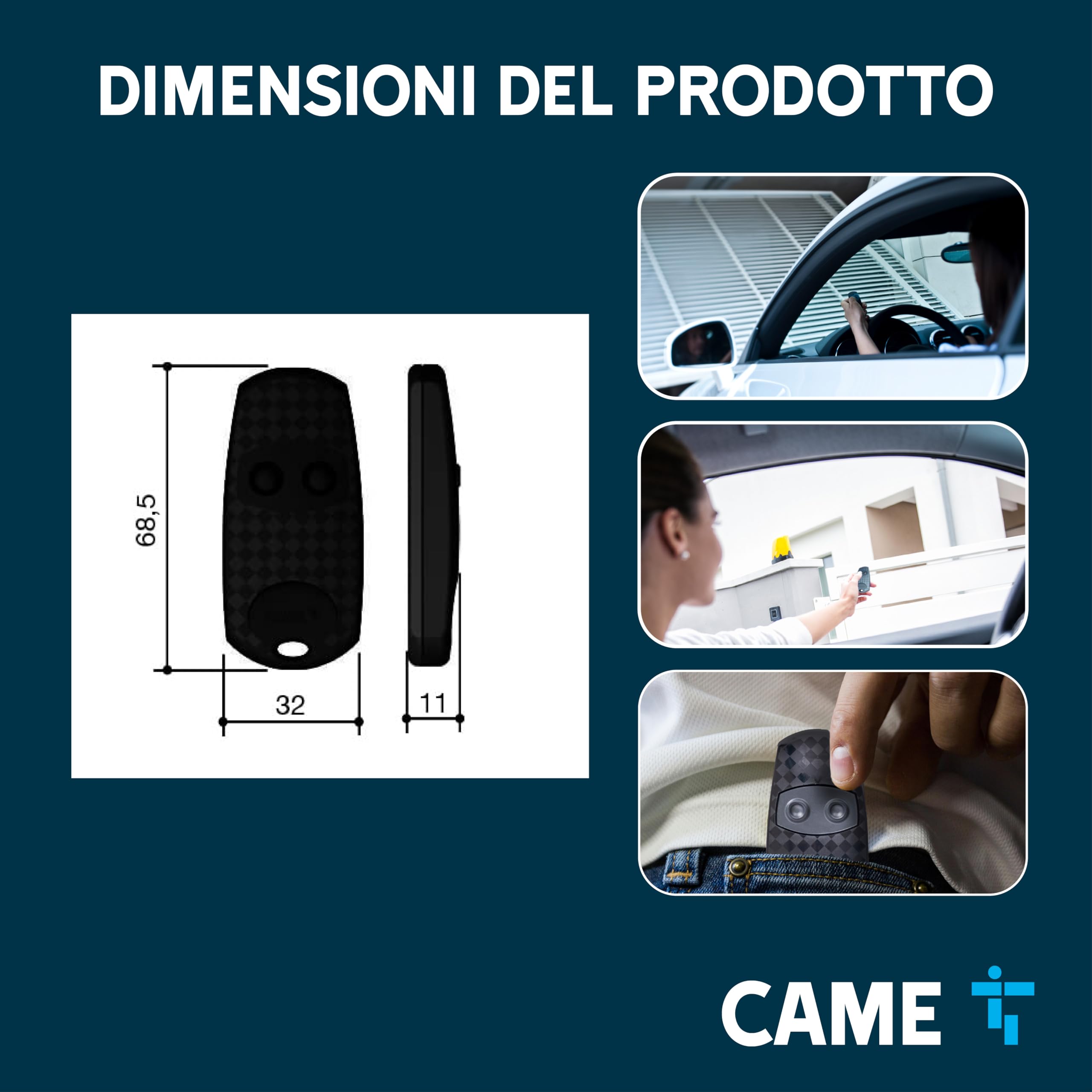 CAME Telecomando TOP-432EE bicanale nero multiutenza codice fisso con autoapprendimento, 433,92 MHz, batteria CR2032 inclusa, compatibile solo con modelli CAME, pratico e sicuro per controllo accessi