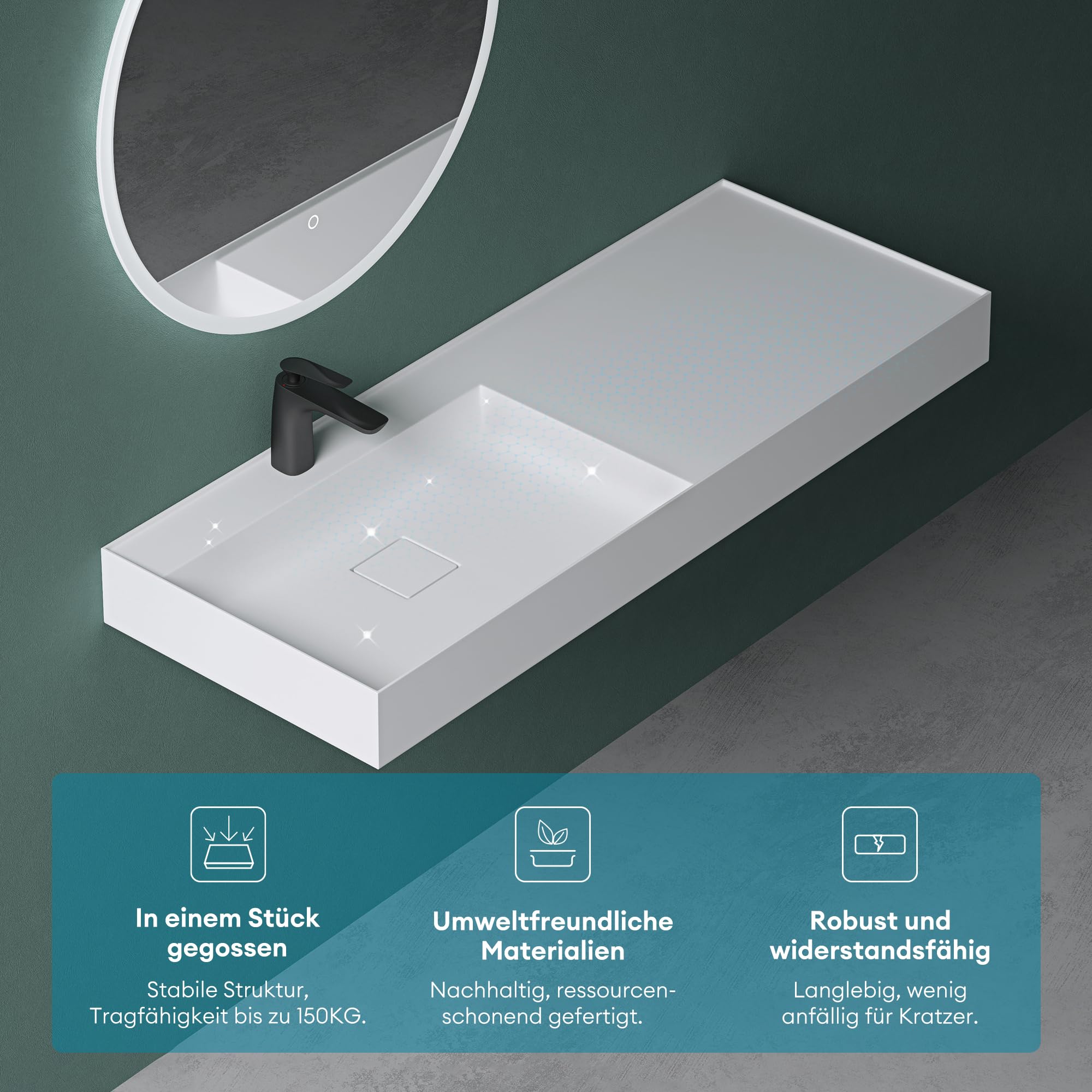 Mai & Mai Lavabo Bagno Sospeso 50×38×12cm Lavandino Bagno Lavabo da Minerale Fuso Colossum630, Bianco Opaco