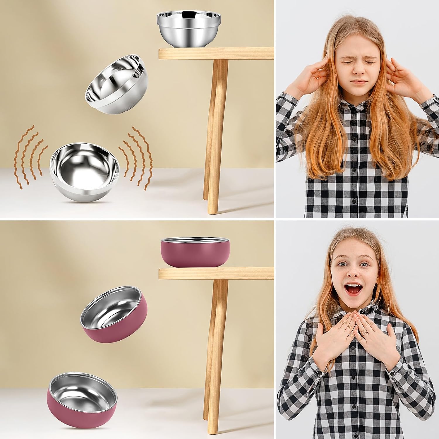ShineMe Stainless Steel Bowls for Kids, 4 pack Toddler Bowls with Removable Colorful Silicone Sleeve, Unbreakable Baby Bowls for Soup, Cereal, Yogurt, Snacks...