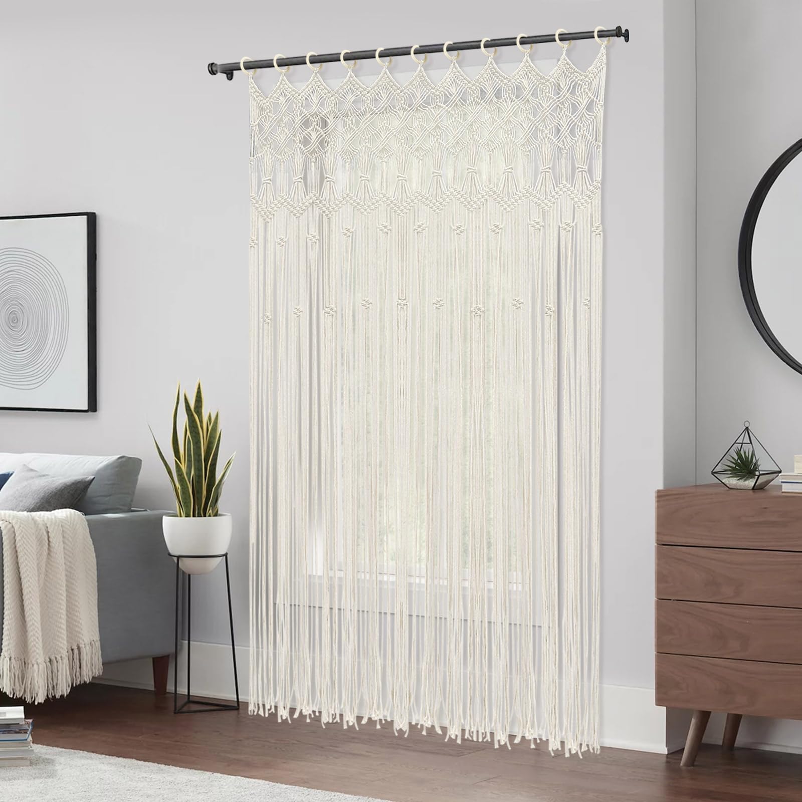 195 x 120 cm - Style bohème - Rideau de fenêtre - Rideau de porte - Tapisserie murale - Coton tissé - Décoration murale avec anneaux de suspension - Pour séparateur de pièce, rideau de