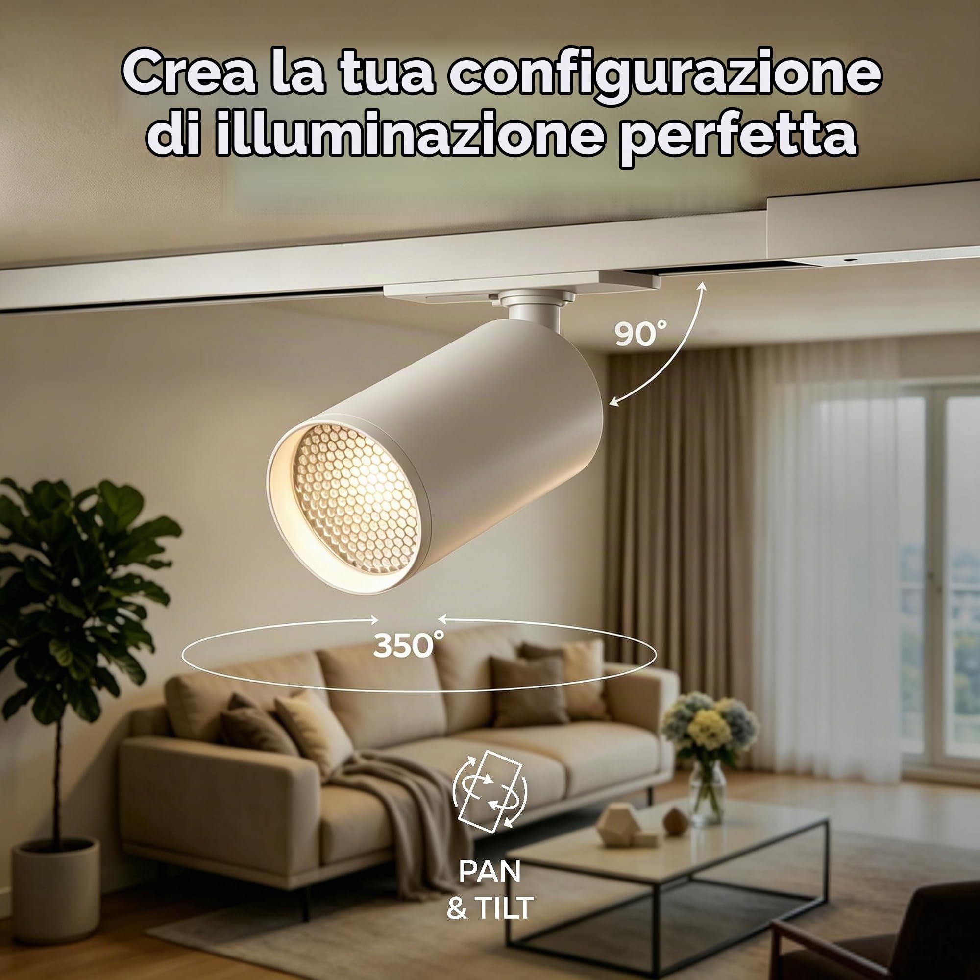 CALEX Sistema di binario LED, 2 m con 4 faretti GU10 orientabili, colore Bianco, plafoniera moderna