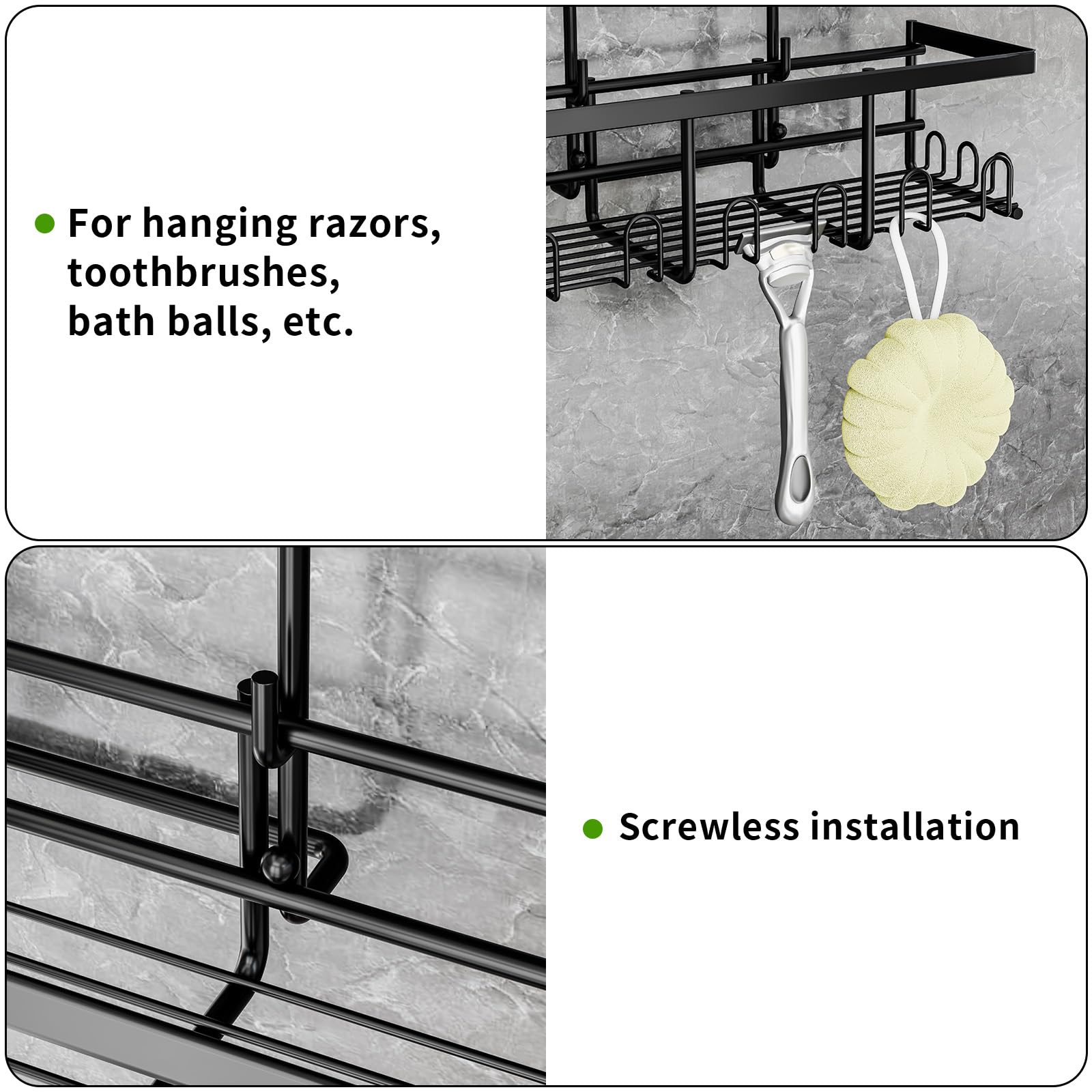HouseUp Shower Caddy Hanging - Shower Shelf Basket No Drilling, Shampoo Holder for Bathroom Storage Rustproof Black - Image 4