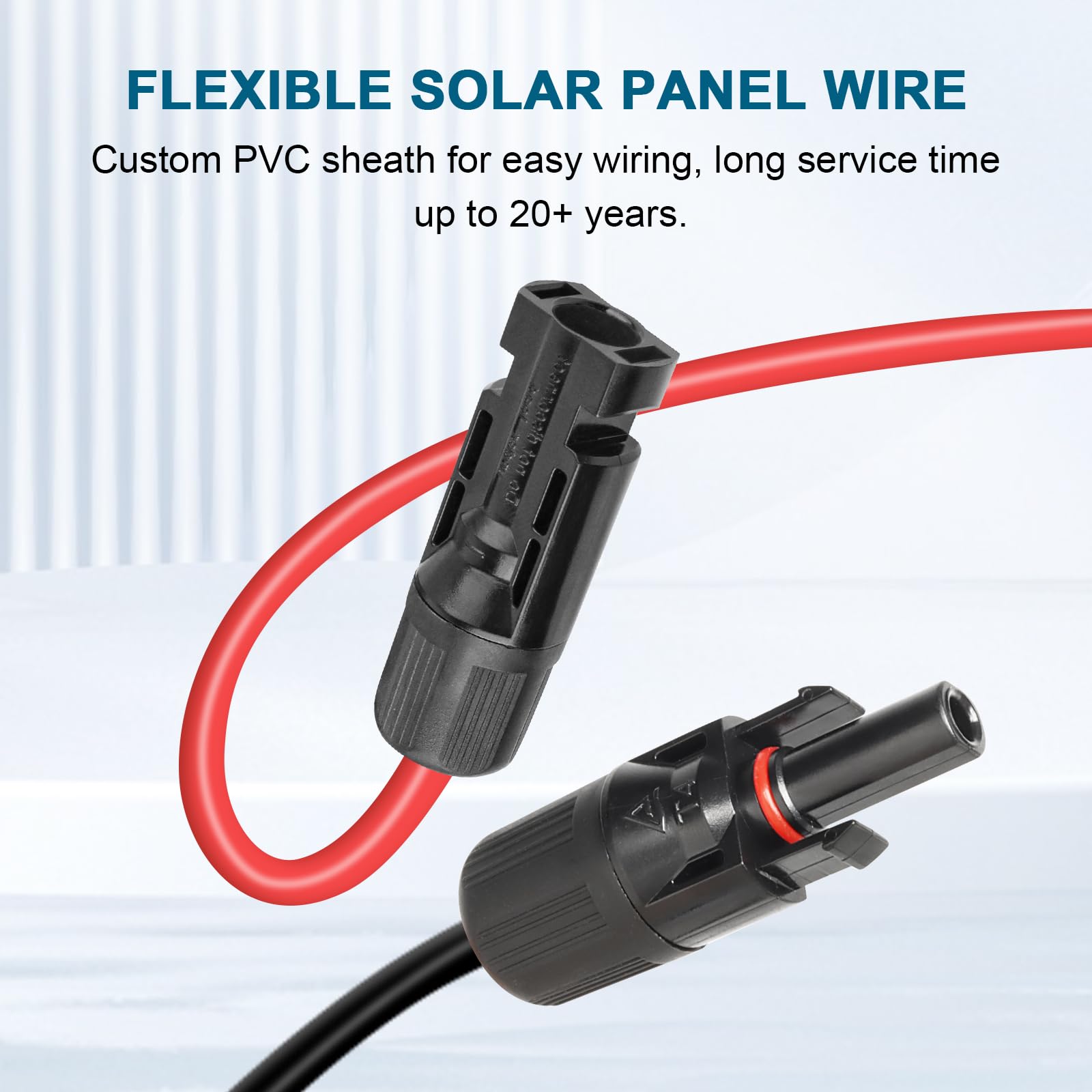 Cable de extensión solar de 10 AWG de 50 pies, cable flexible para panel solar con conector macho a hembra, alambre de cobre estañado paralelo para panel solar, automoción, RV, barco, al aire
