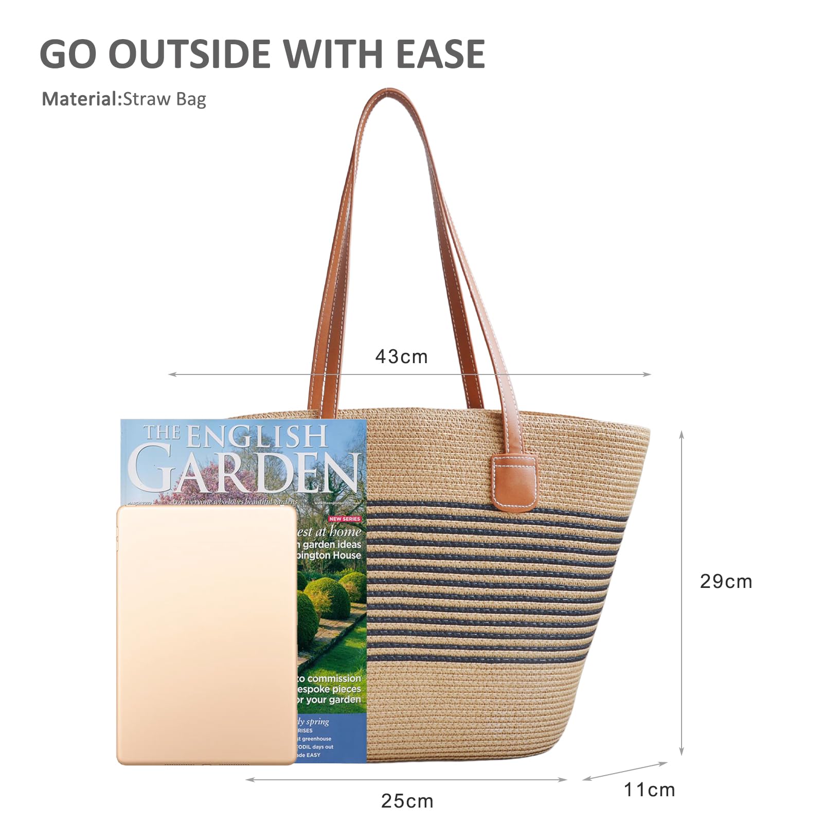 NICOLE & DORIS Sac à Main en Paille Sac de Plage Paille Sac Cabas Femme Sac Fourre Tout Été Sac a Main Panier Sac D'épaule en Tricot pour Voyage Vacances