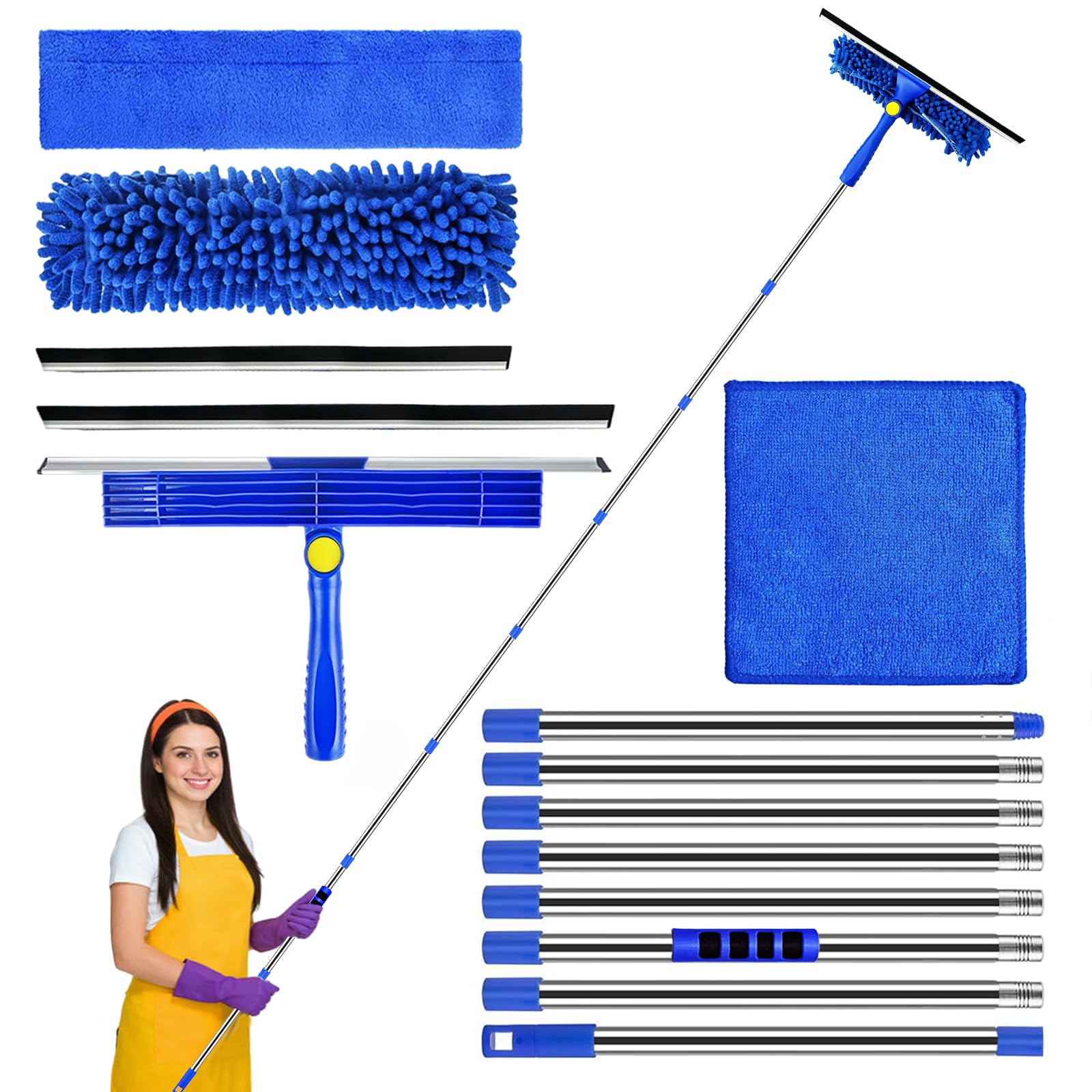 Litrue 3M Window Cleaning Equipment Cleaner Tool Kit Windows Squeegee Cleaner with Long Handle 40CM Scrubber for Washing Indoor/Outdoor High Window, Wall and Car
