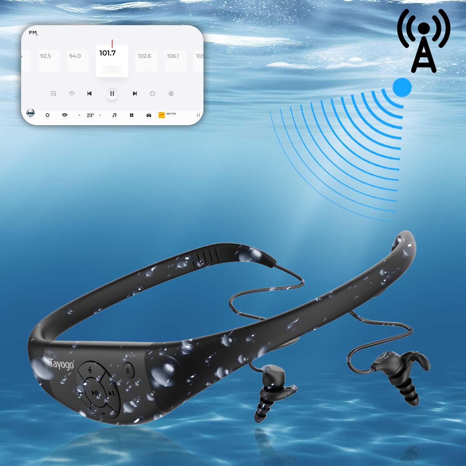 Tayogo Ecouteur Natation，Bluetooth 5.3, Ecouteur Waterproof Natation, Mémoire 32G Intégrée, Lecteur MP3, Étanche IPX8, Écouteur Natation pour Course à Pied, Natation, Cyclisme