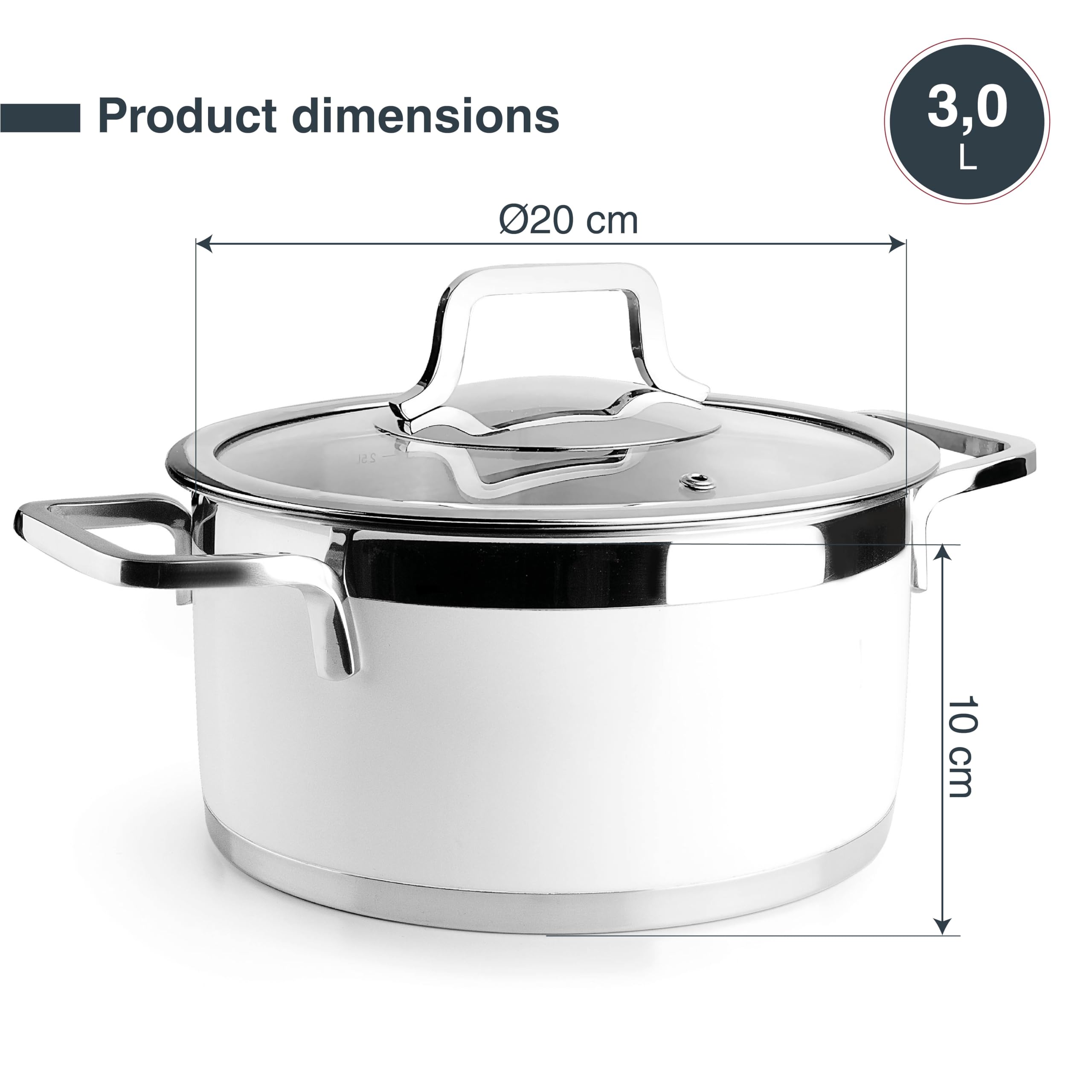 Lacor - 15420 - Buffetauflauf mit Deckel weiß, Edelstahl 18/10, Innenverkleidung geschliffen, ergonomische Griffe, Boden mit Sandwich-Wärmeverteiler, induktionsgeeignet, backofenfest, Ø20cm, weiß | Aus lebensmittelechtem Edelstahl gefertigt; hohe Korrosio