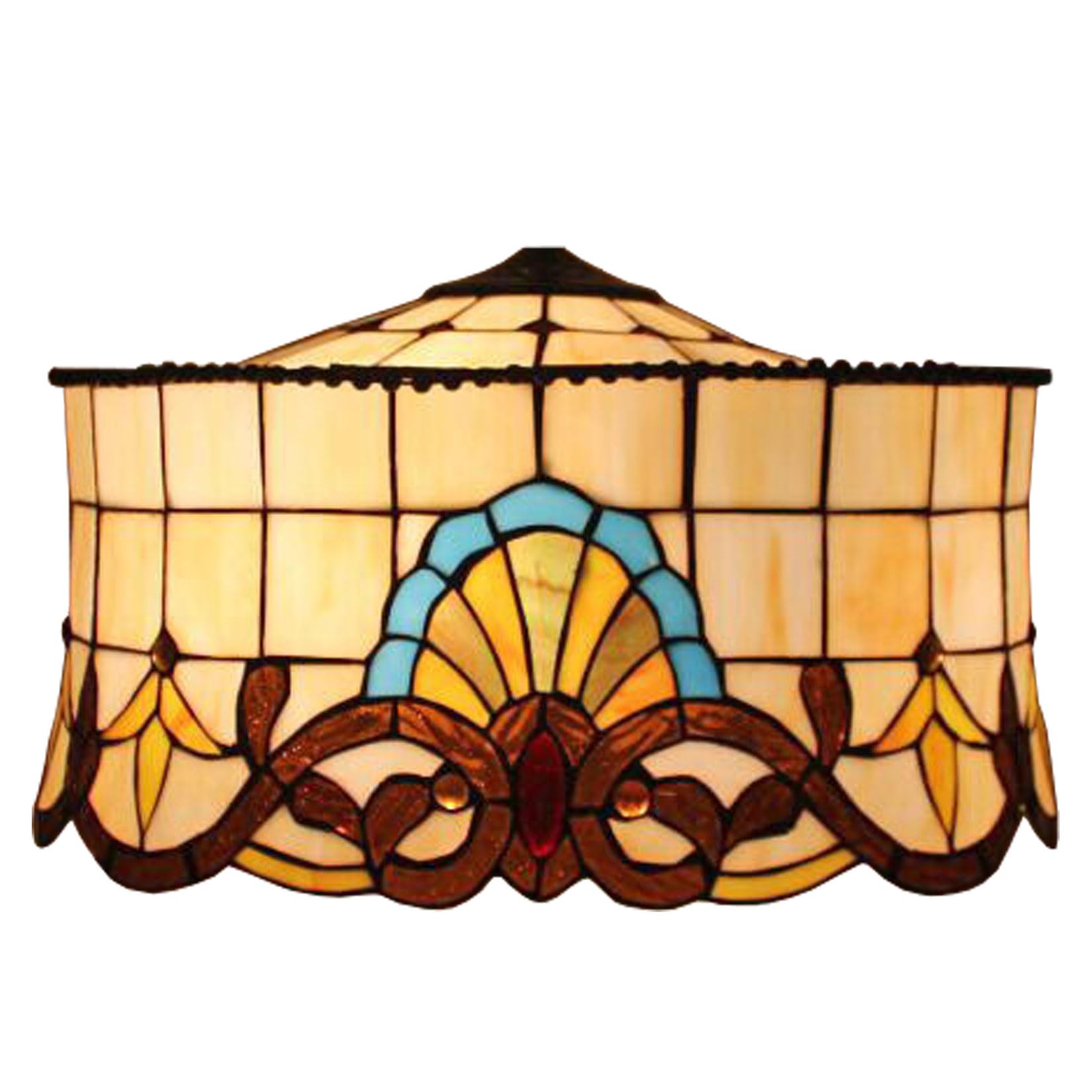 SaryEdge Tiffany Lamp Shade Replacement Only 18X10 Inch Victorian Style Stained Glass Lampshade Beige Baroque Straw Hat Shade for Table Lamp, Floor Lamp, Pendant Light, Ceiling Fixture，