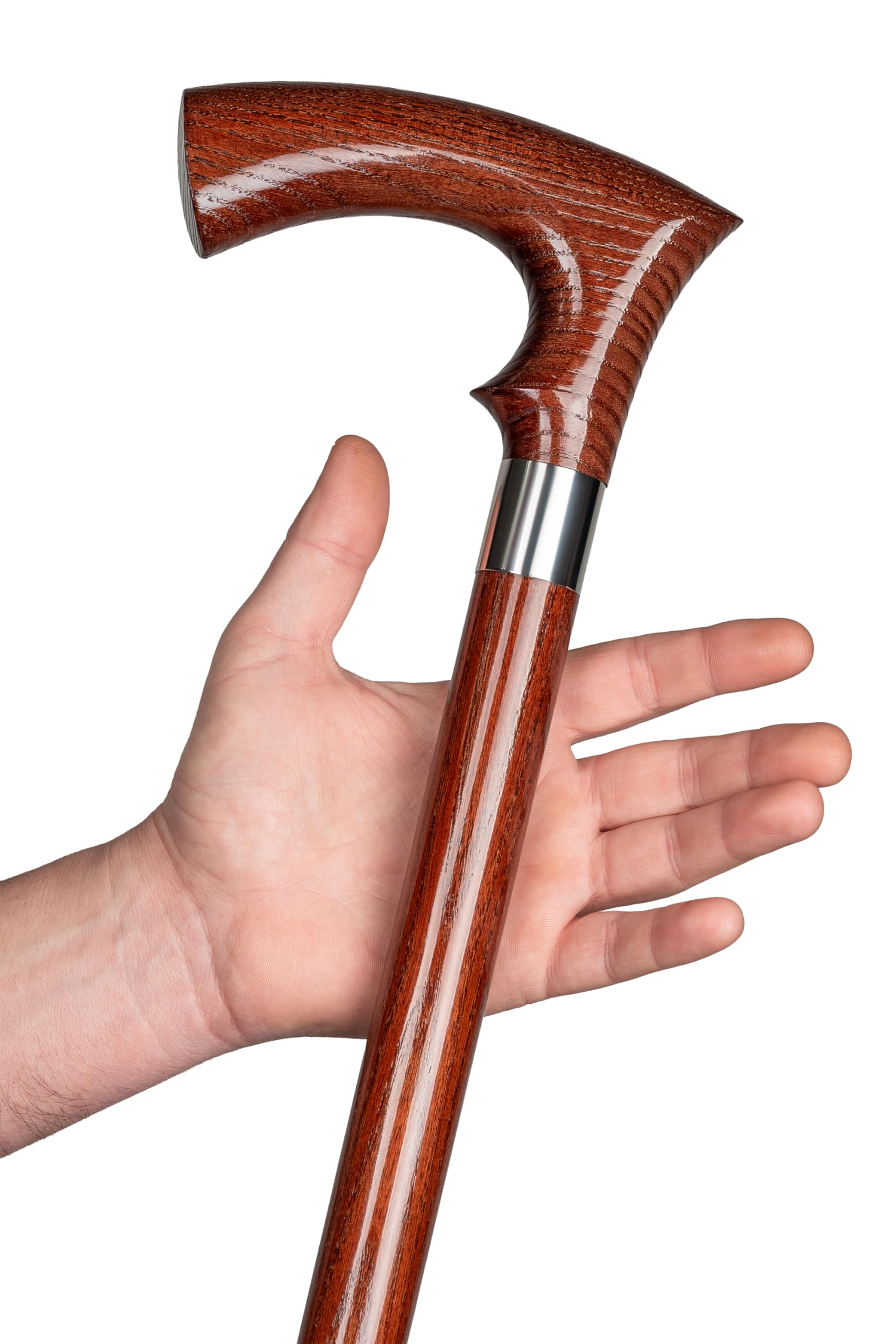 Dr. Watson Classic Duke Walking Stick – Handcrafted Ash Wood Cane with Polished Stainless Steel Collar