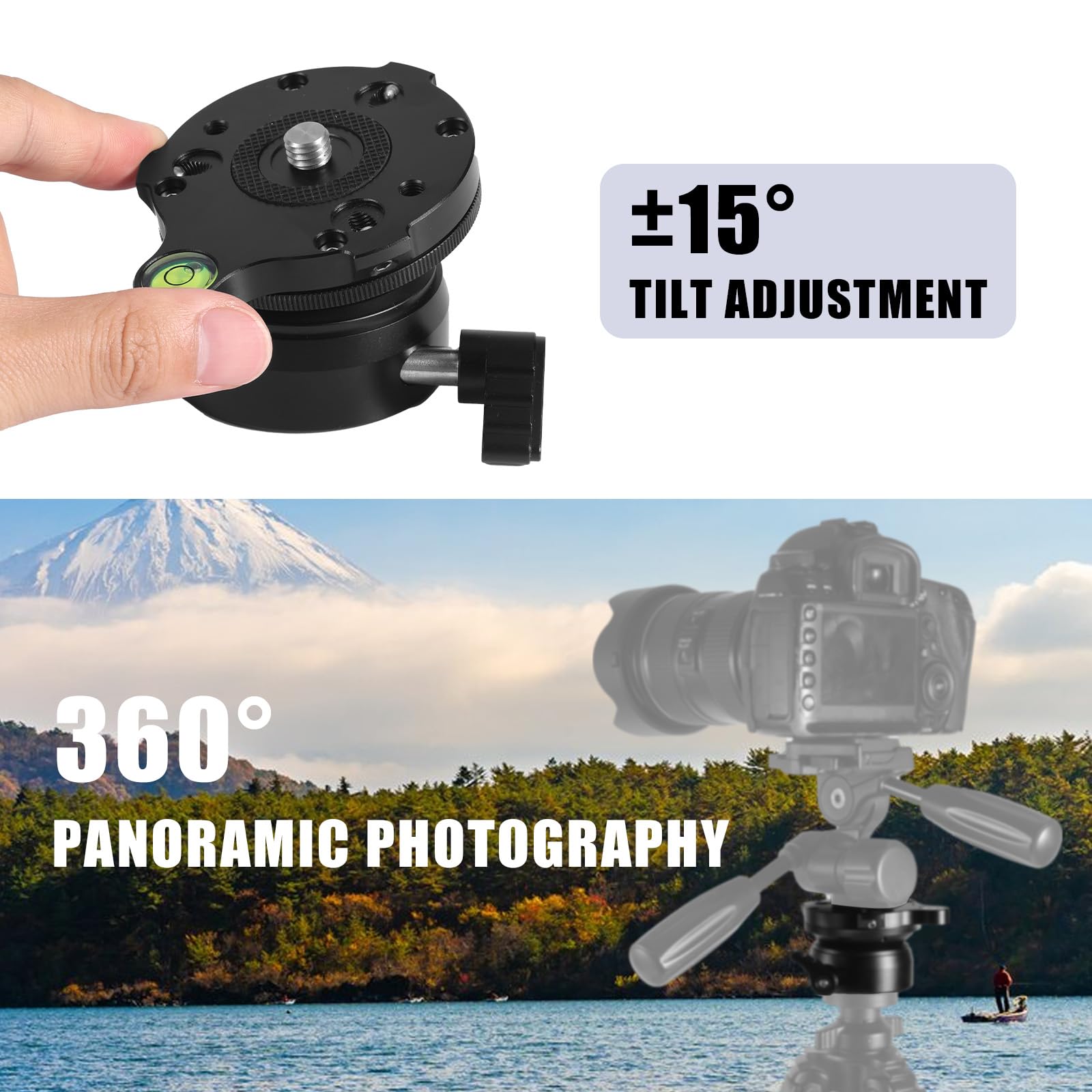 Gosknor Stativ Nivellierbasis mit ±15° Neigungseinstellung, 3/8" Gewinde Aluminiumlegierung Kamera Nivellierer mit Wasserwaage für DSLR und Videokameras Smart Teleskope