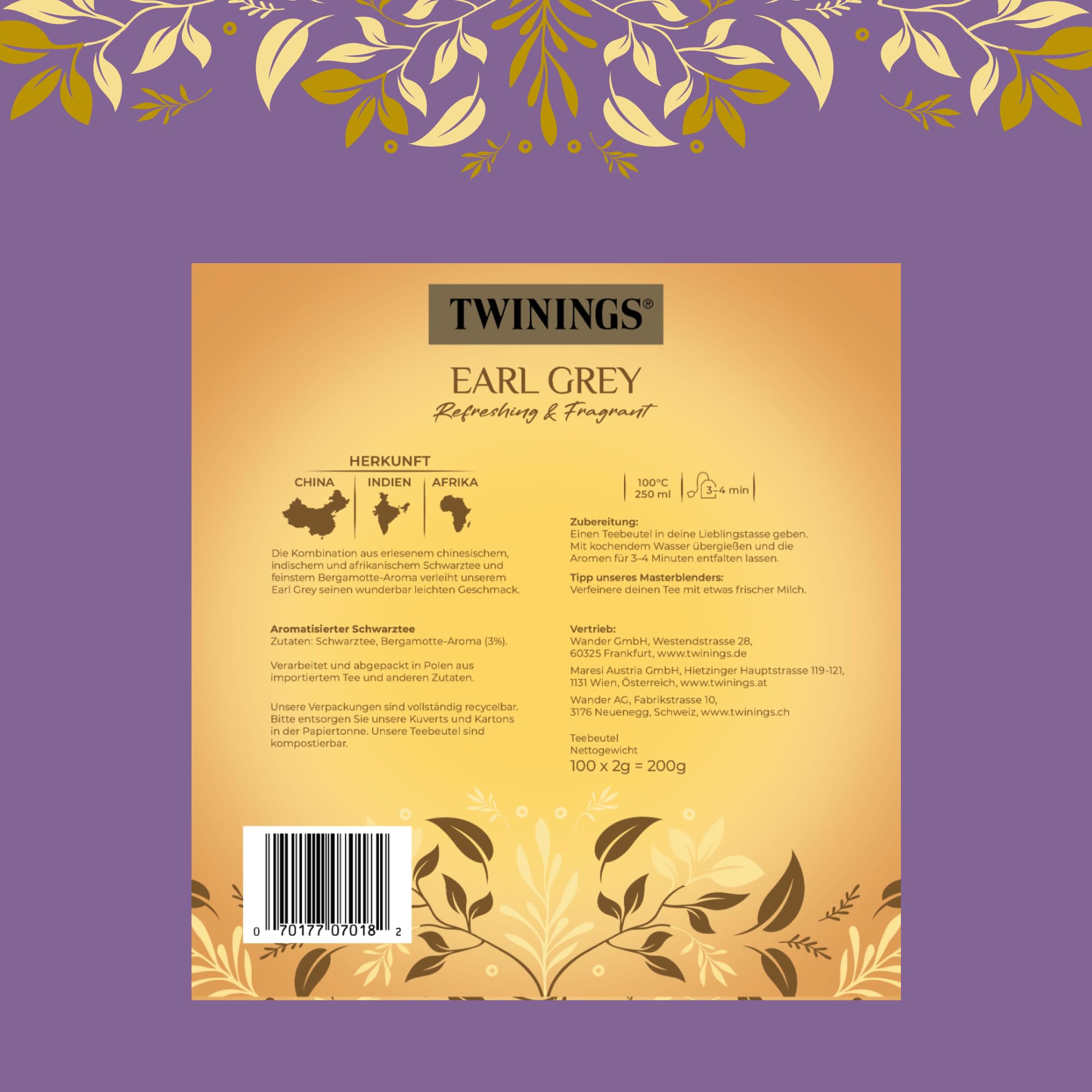 Twinings Earl Grey 200 g, 100 bolsas, 1 paquete (1 x 200 g)