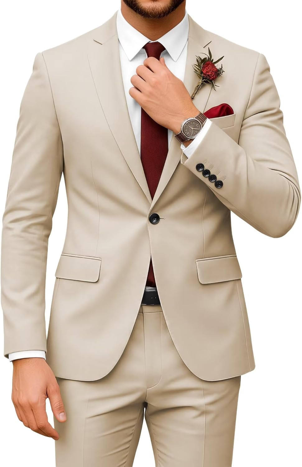 Mens 2 Piece Suit Slim Fit Wedding Prom Party Business Suit Notch Lapel One Button Blazer and Pants Tuxedo Set