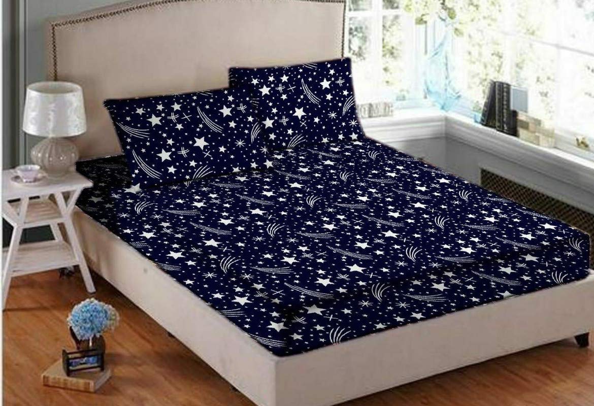 AS Enterprise Double Bed Sized Poly Cotton Flat Bedsheet with 2 Beautiful Pillow Covers (Multicolour, 100 x 100 INCHES, Queen )